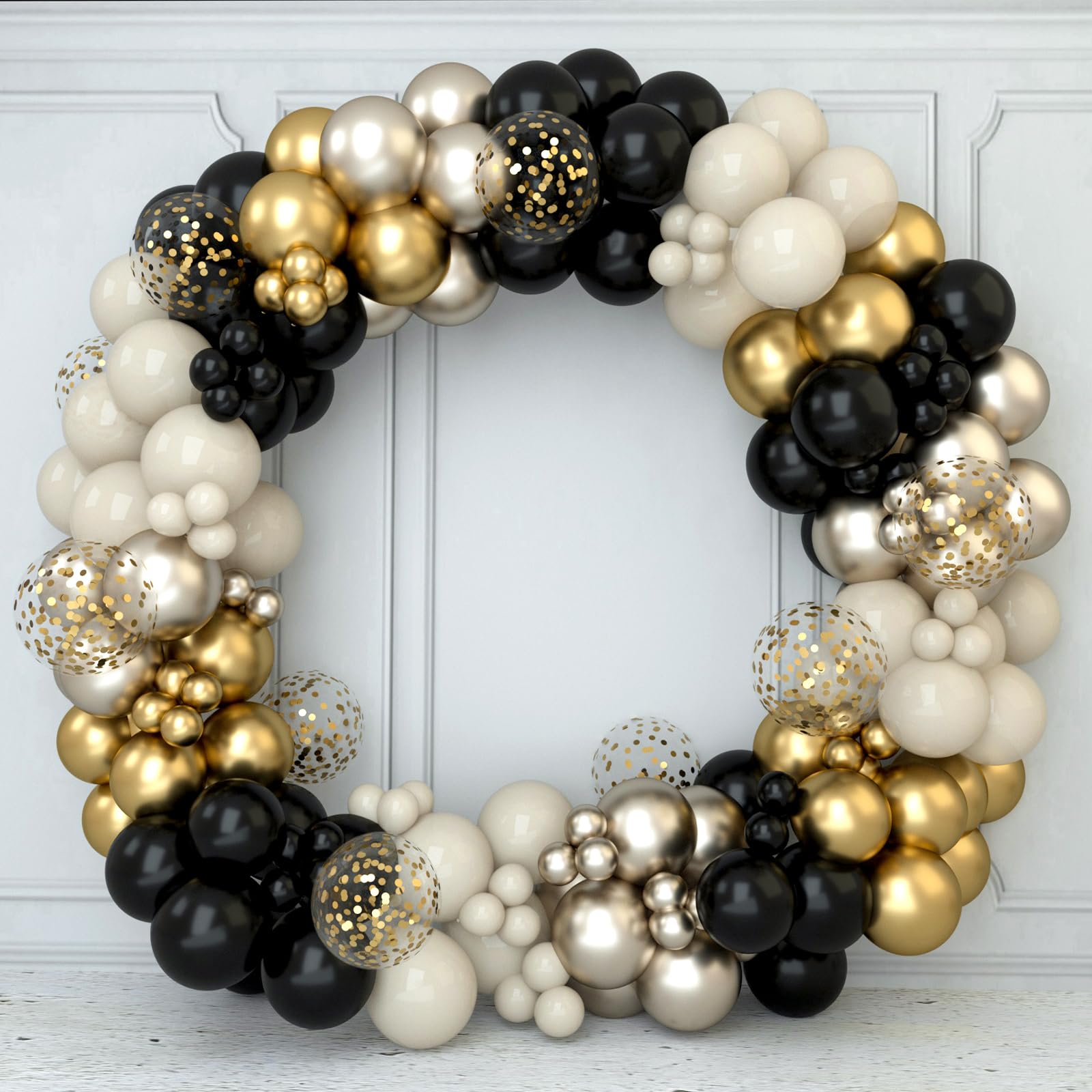 Black and Gold Balloon Arch Kit – 152pc DIY Party Garland