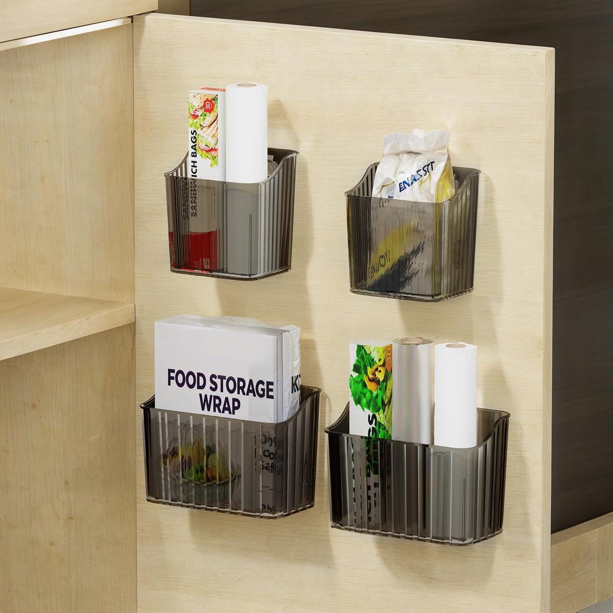 PAVSTINE 4Pcs Cabinet Door Storage Box Self-adhesive No Residue, Black - image 1