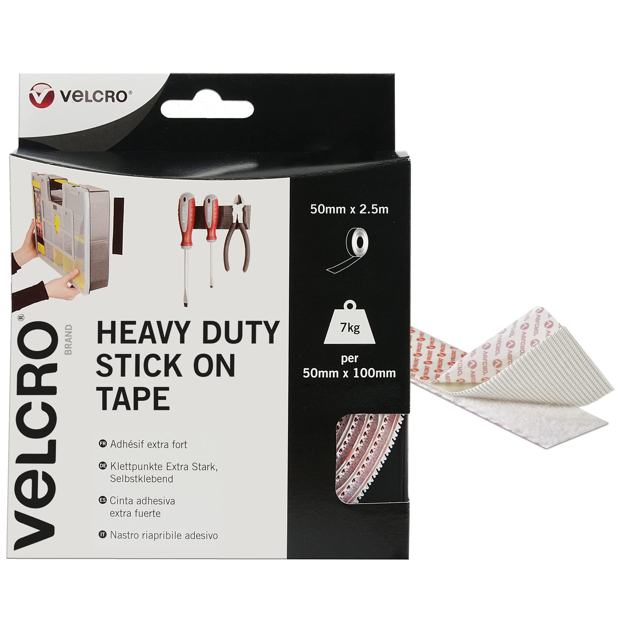 VELCRO Brand Heavy Duty Stick On Tape | Industrial Strength White 2.5m