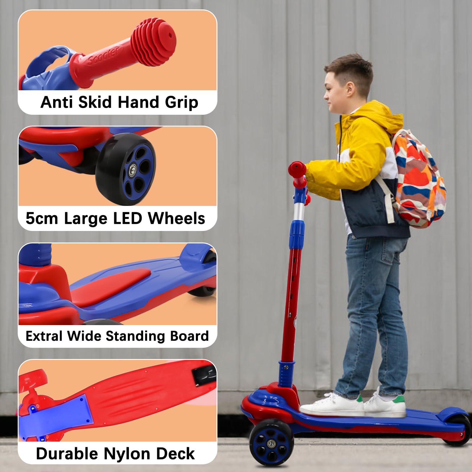 3-Wheel Kids Scooter - Foldable LED Wheels for Ages 5-18
