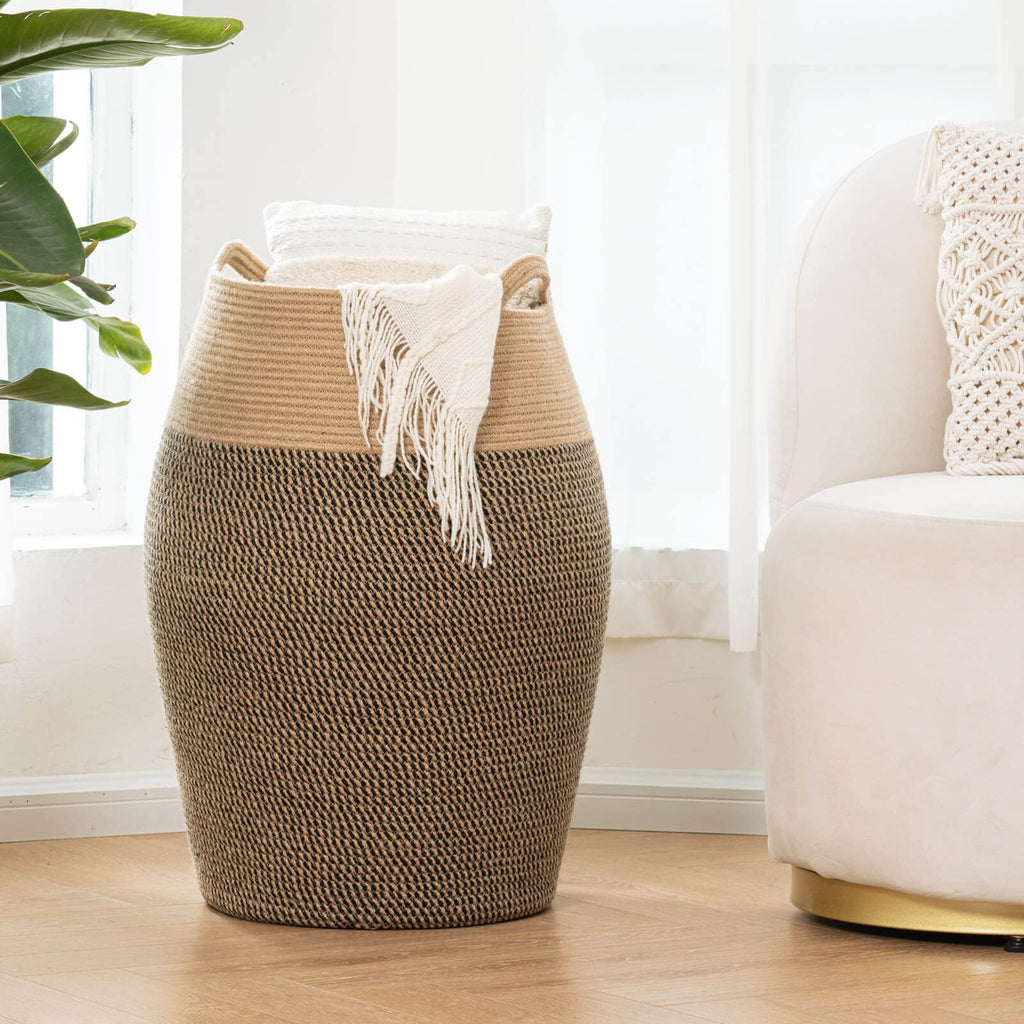 Jolof Store Extra Large Jute Rope Laundry Basket – Tall Cotton Hamper