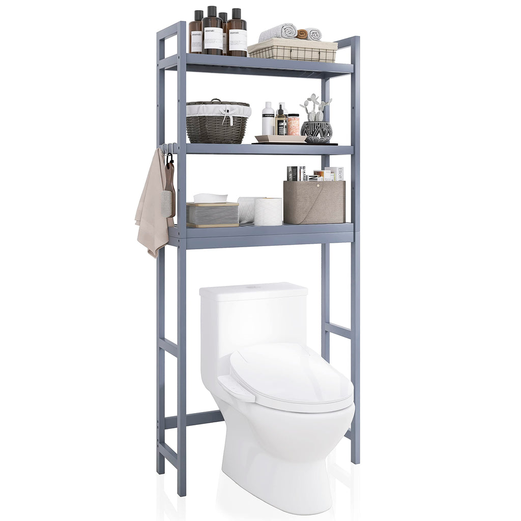 SMIBUY Bamboo Over-The-Toilet Storage Rack | 3-Tier Adjustable Shelf - Grey