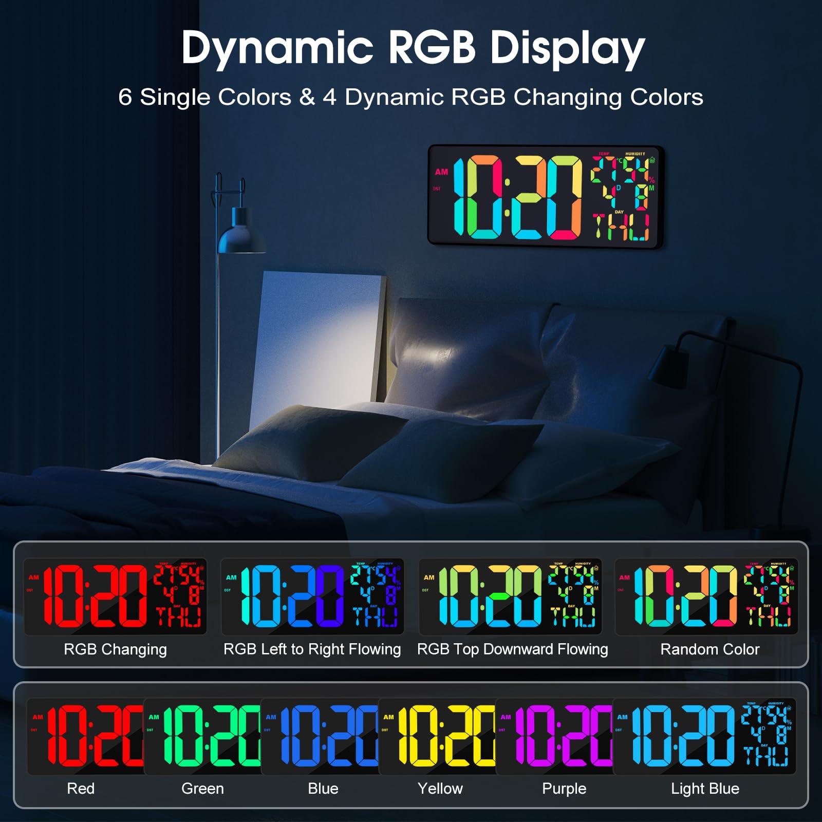 XREXS 18 Inch Digital Wall Clock | 10 RGB Color Changing LED with Remote