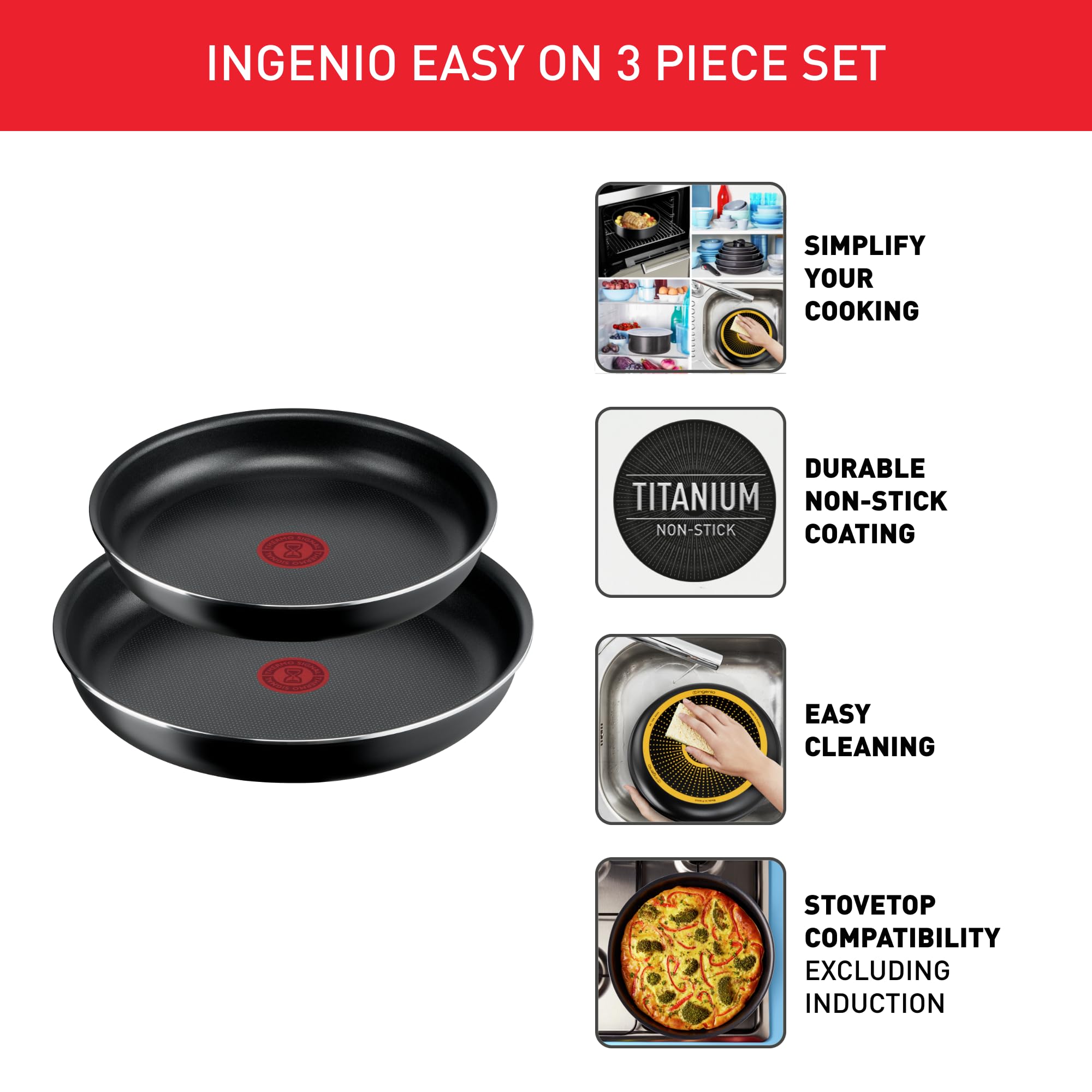 Tefal Ingenio Easy ON 3-Piece Non-Stick Frying Pan Set – 24cm & 28cm