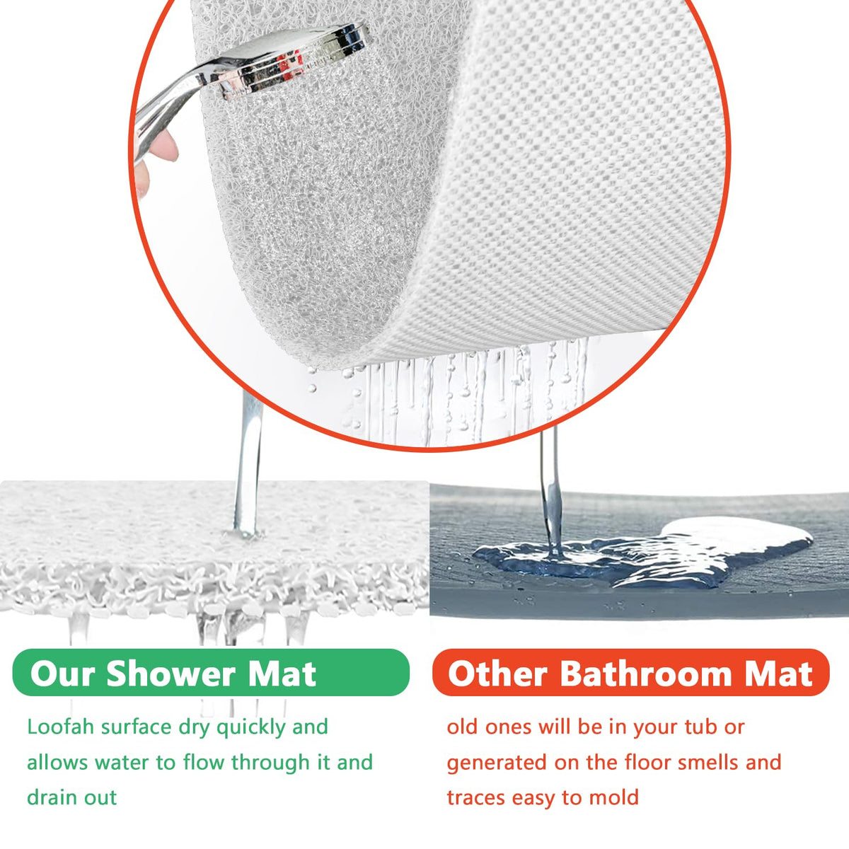 Lurowo Corner Shower Mat, Quadrant Loofah Shower Mat White, 80 * 80cm - image 3