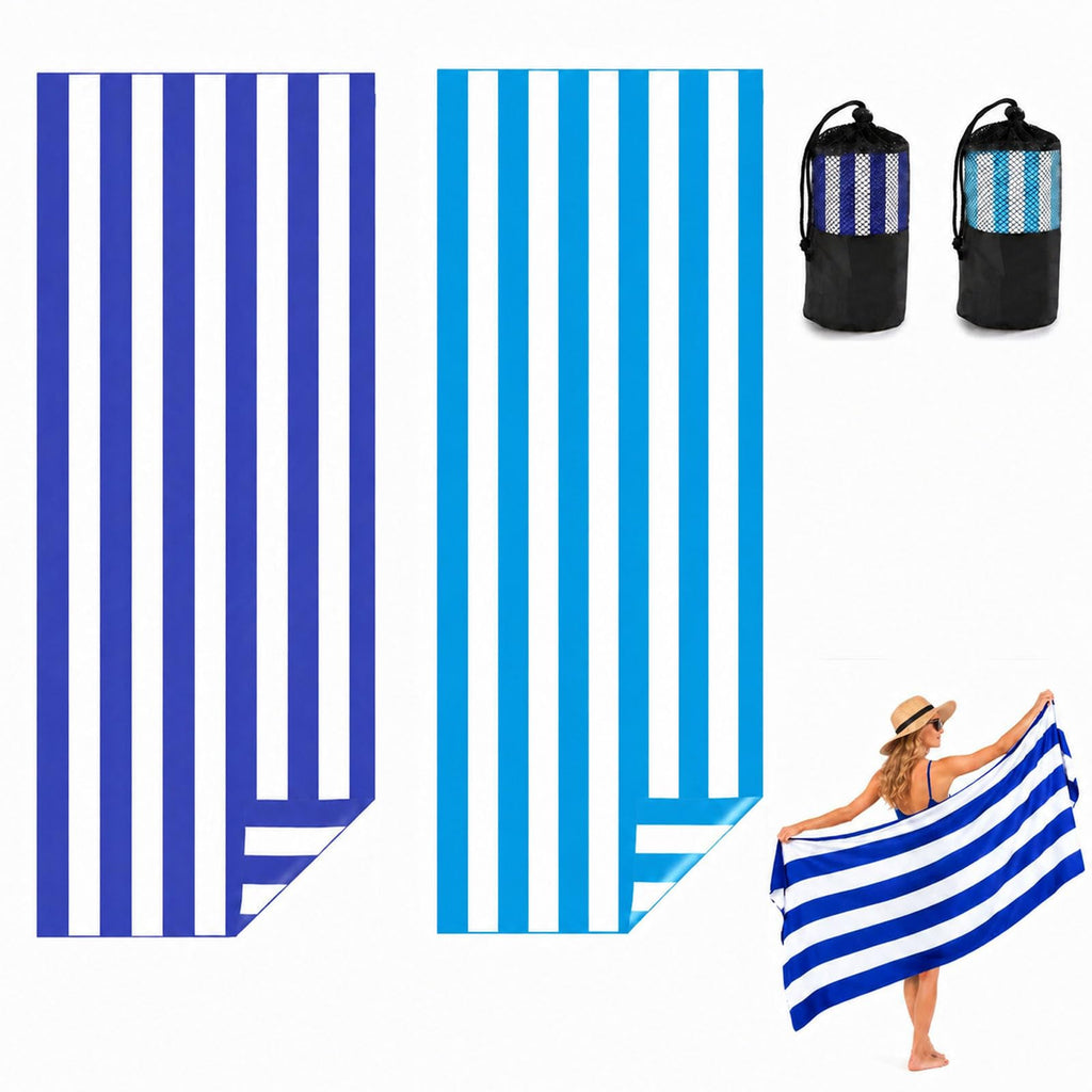 Admygo Microfibre Beach Towels for Adults - 2 Pack 180 x 90 cm Extra Large Beach Towels with Drawstring Bags - image 1