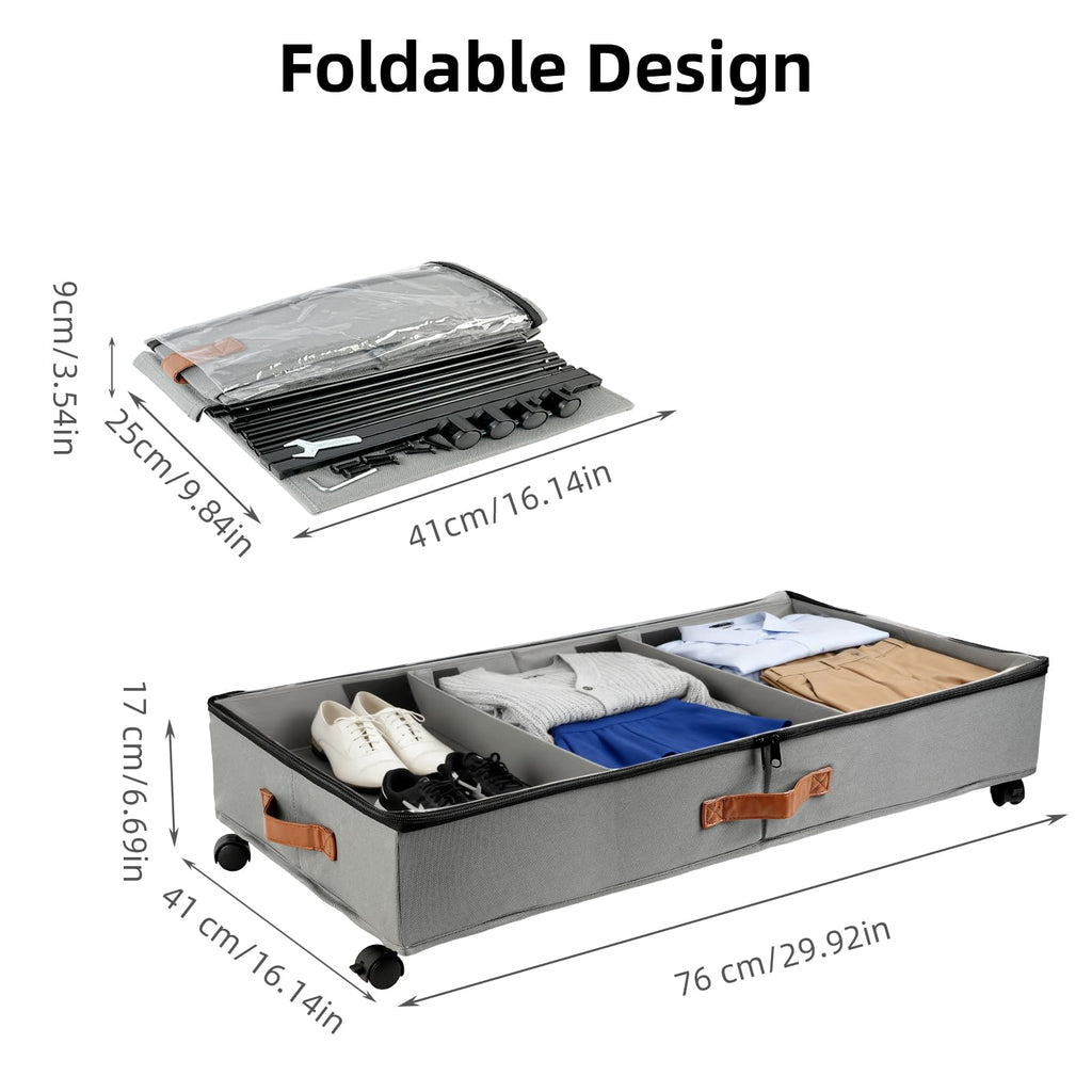 WOVTE Under Bed Storage on Wheels, 2Pack 50L Foldable Underbed Storage Organiser with Zip Lid - image 4