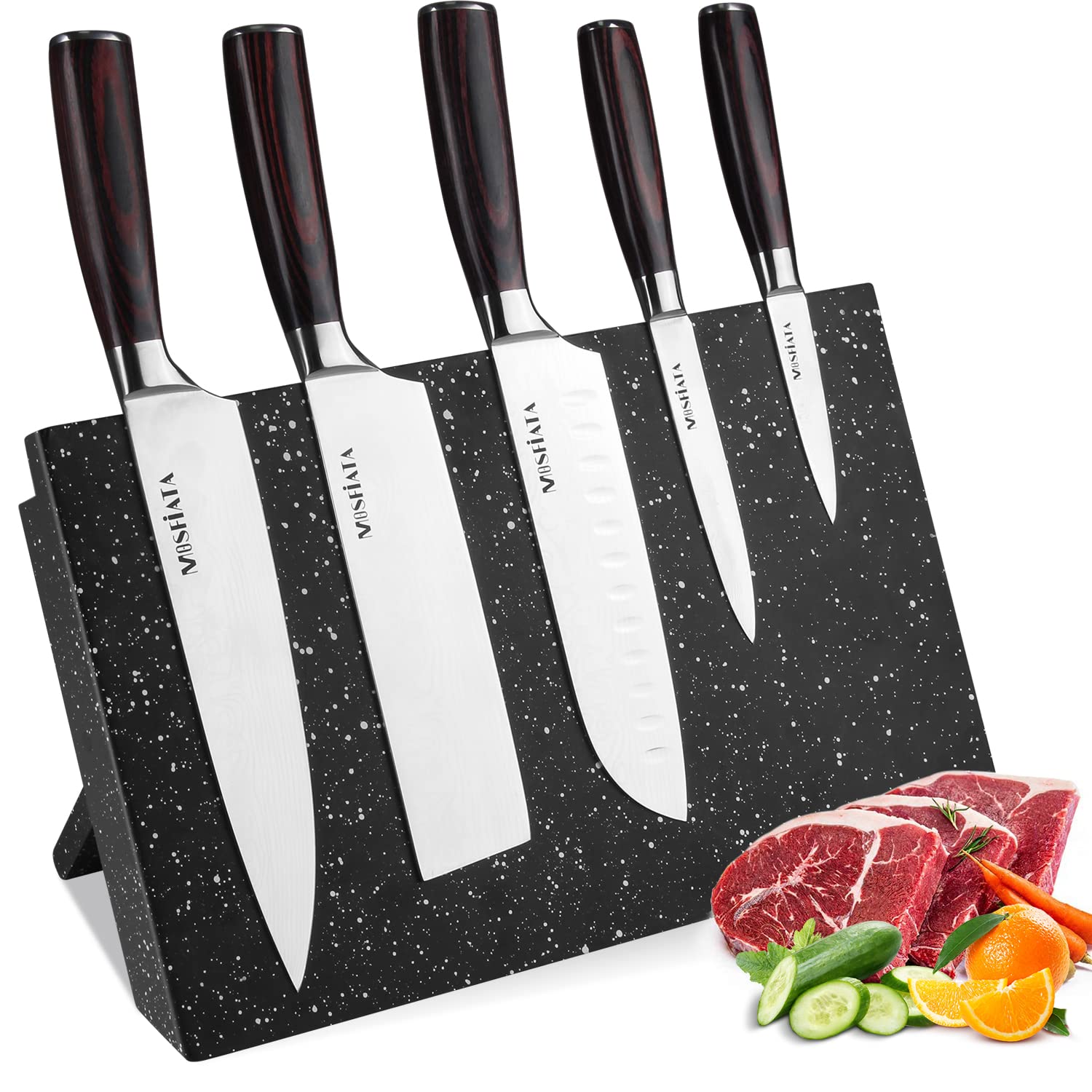 MOSFiATA Magnetic Knife Block | Large Capacity Wooden Storage Stand