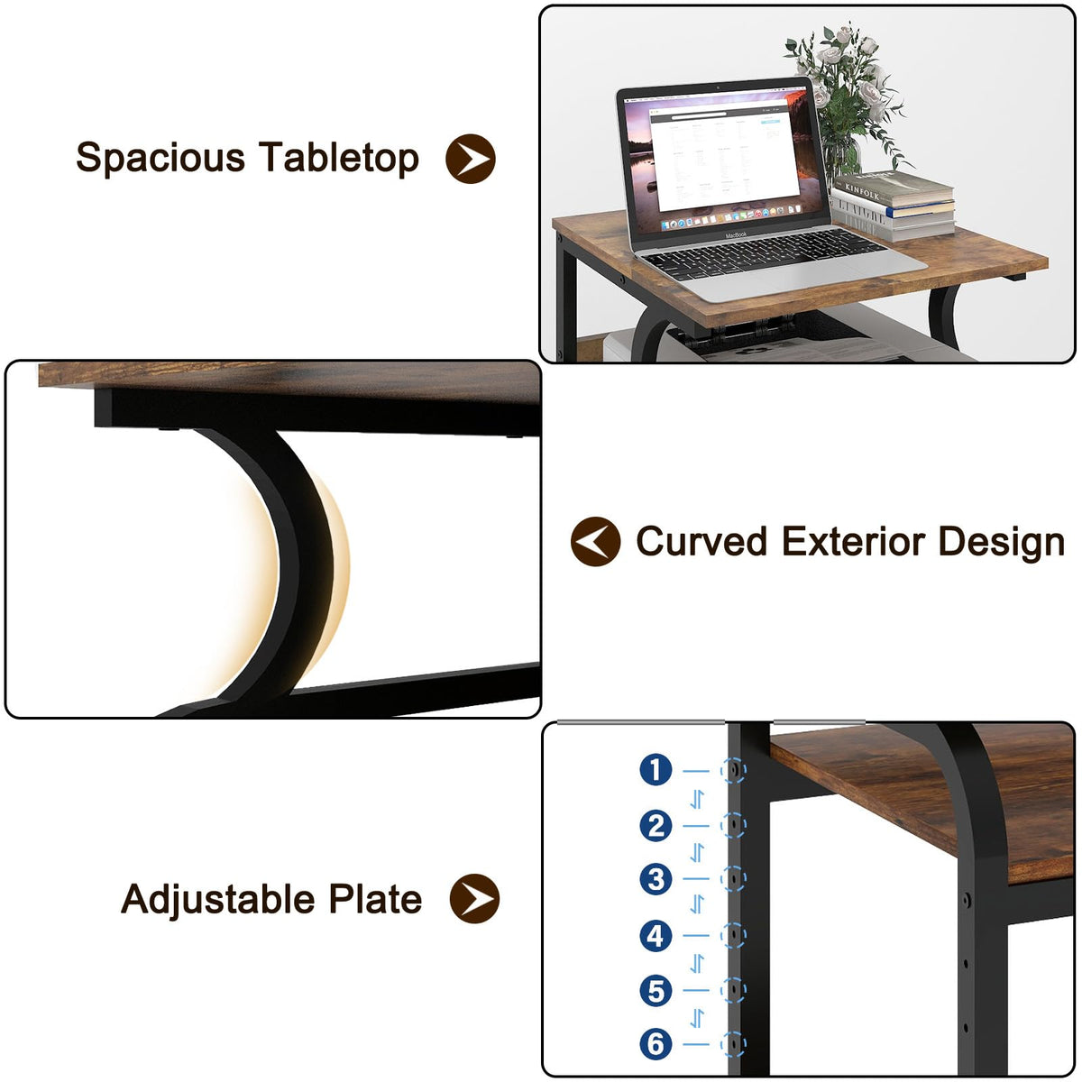 PUNCIA 3-Tier Movable Printer Stand Table with Storage for Home Office