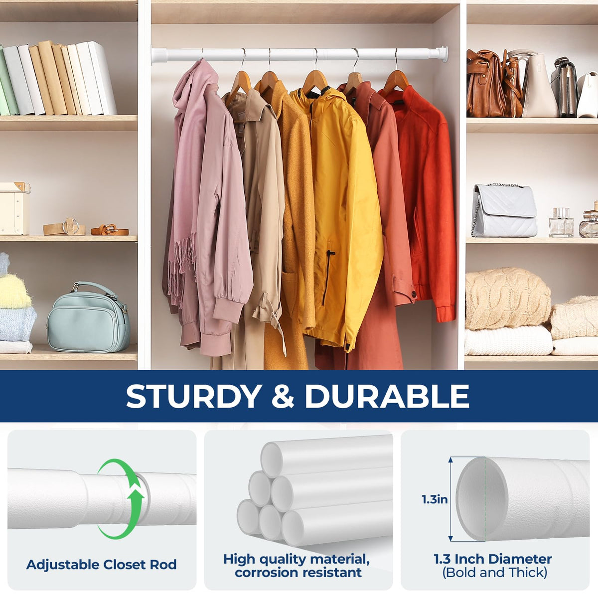 Mavivegue Wardrobe Rail, 33mm Extendable Clothes Rail - image 5