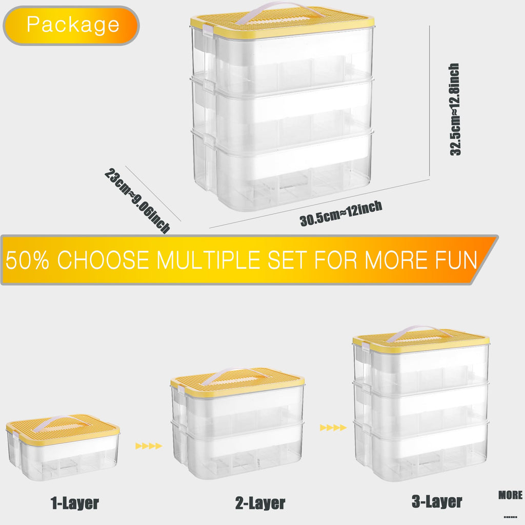Jolof Store Lego Storage Organiser – 3 Layer Stackable Toy Box with Baseplate
