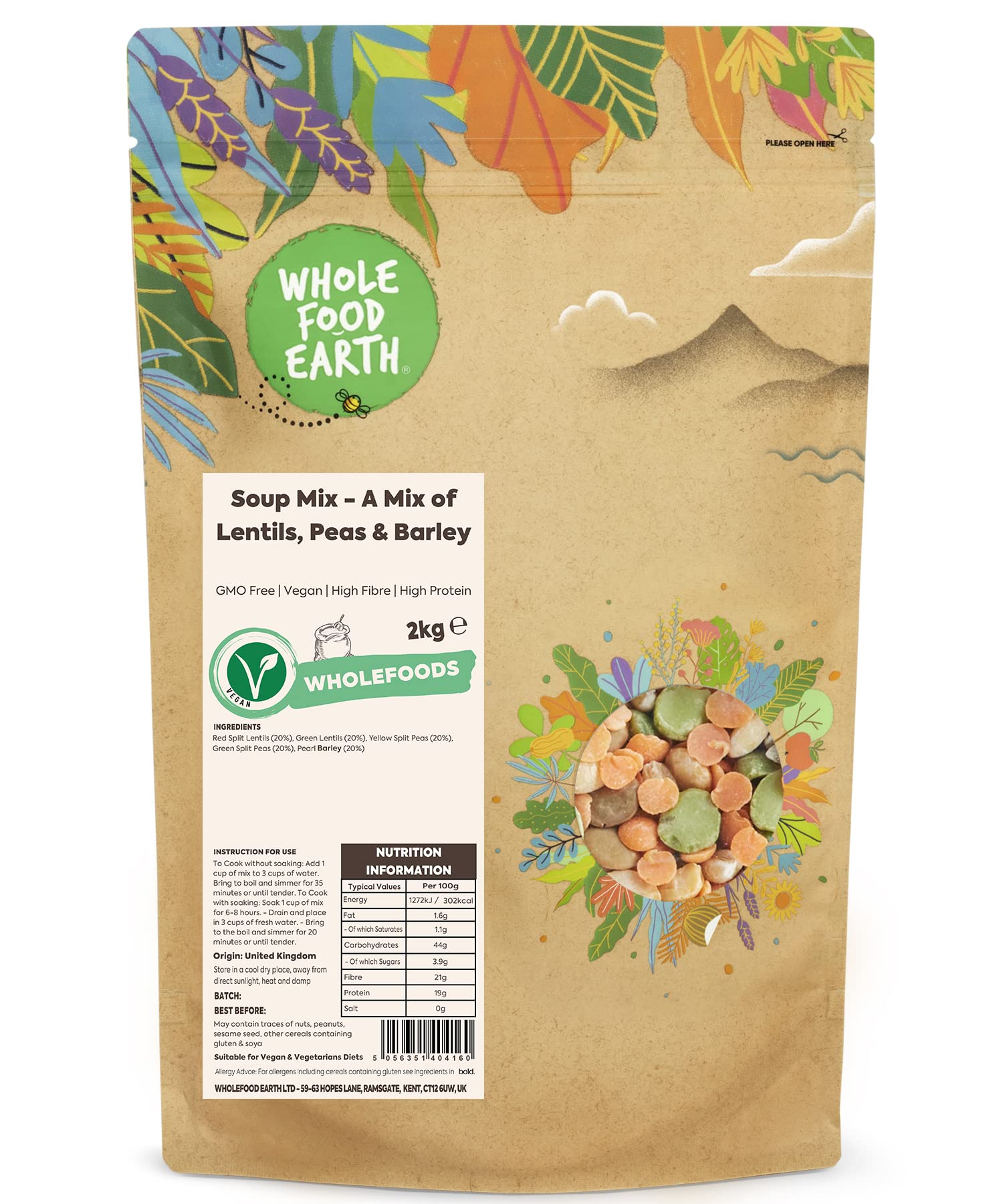 Wholefood Earth Soup Mix – Lentils, Peas and Pearl Barley - 2 kg