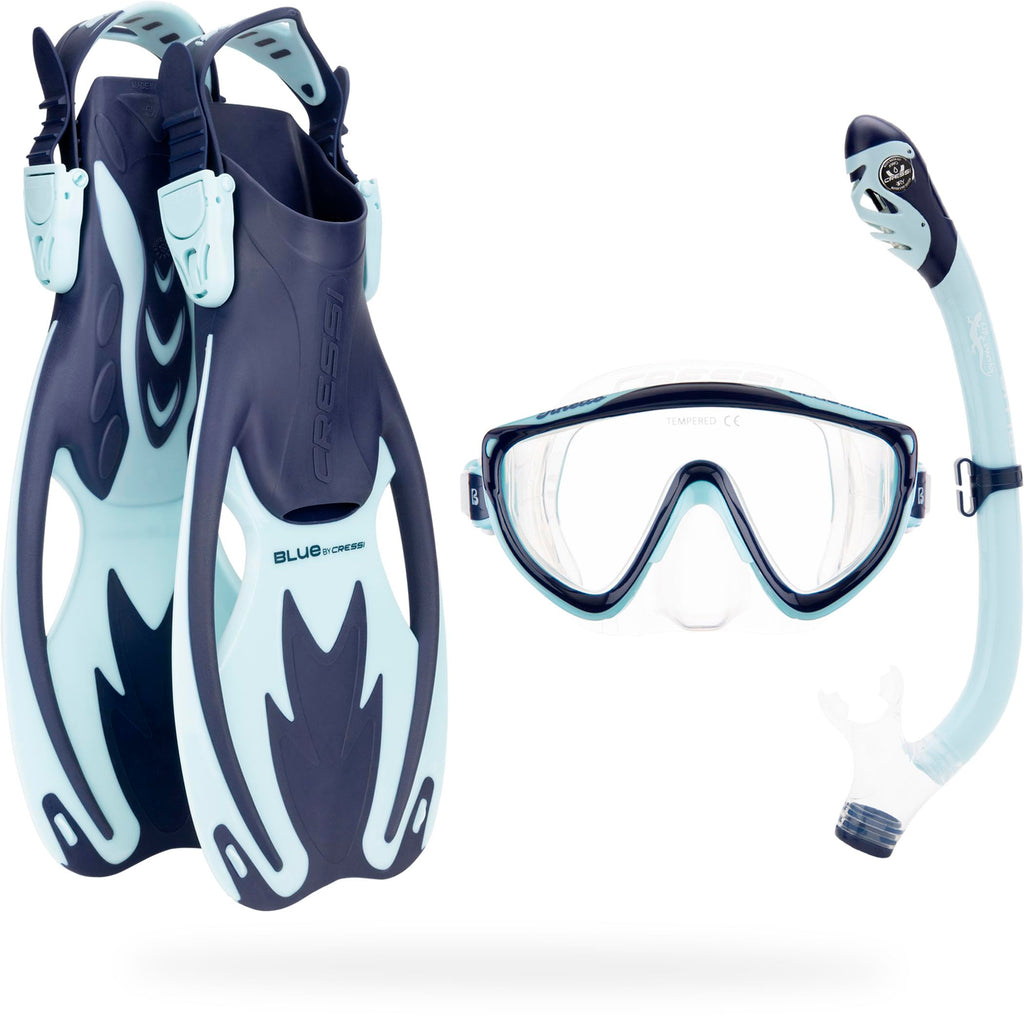 Cressi Kids Snorkeling Set – Tinetto Rocks Dry Mask & Fins, Blue