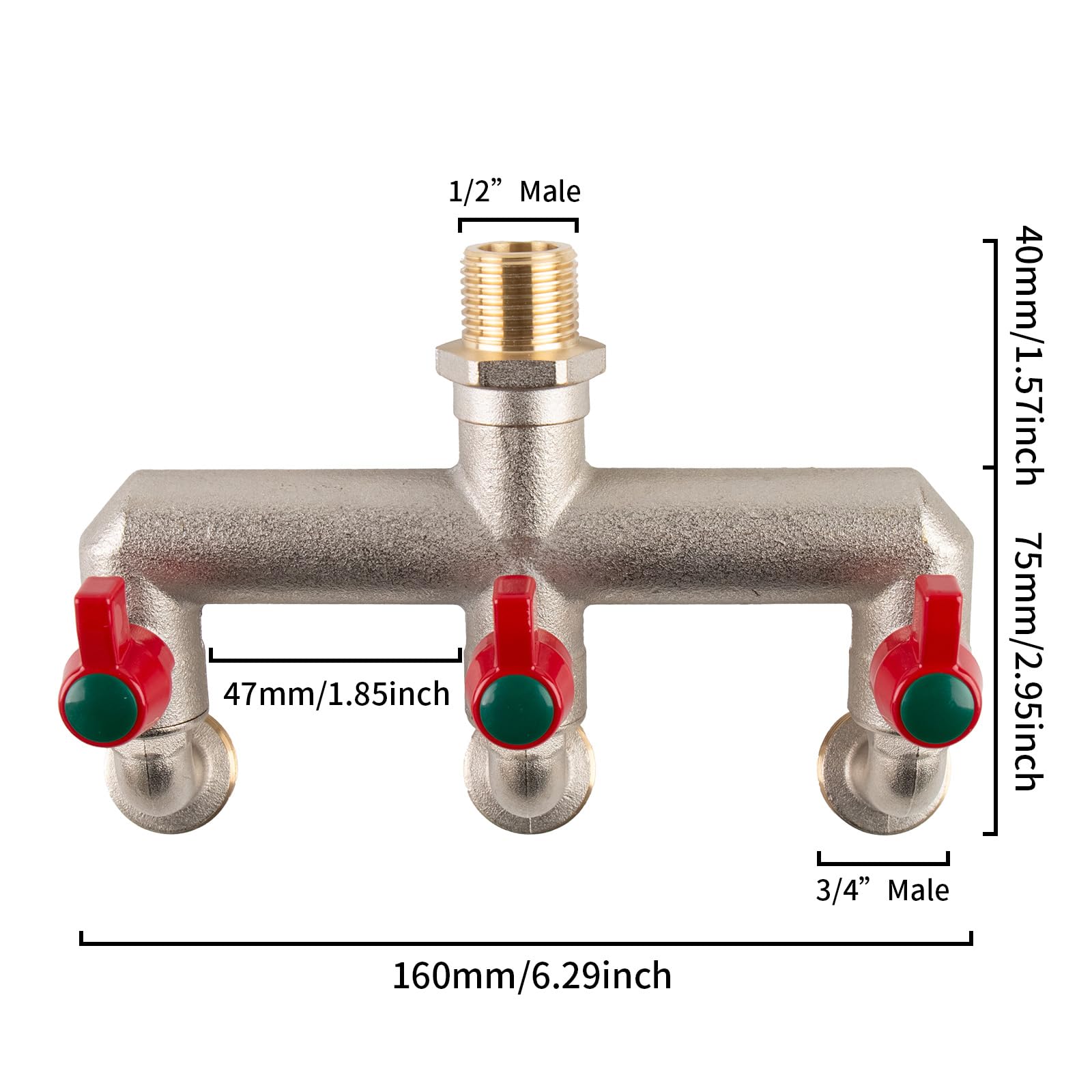Tesmotor 3-Way Brass Outdoor Water Tap – 1/2" Inlet to 3/4" Triple Outlet