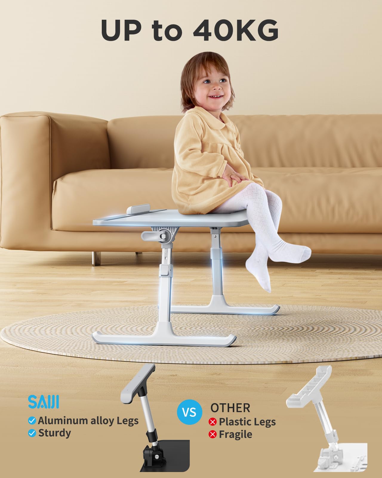 SAIJI Laptop Bed Tray | Adjustable Height & Angle Leather Lap Desk