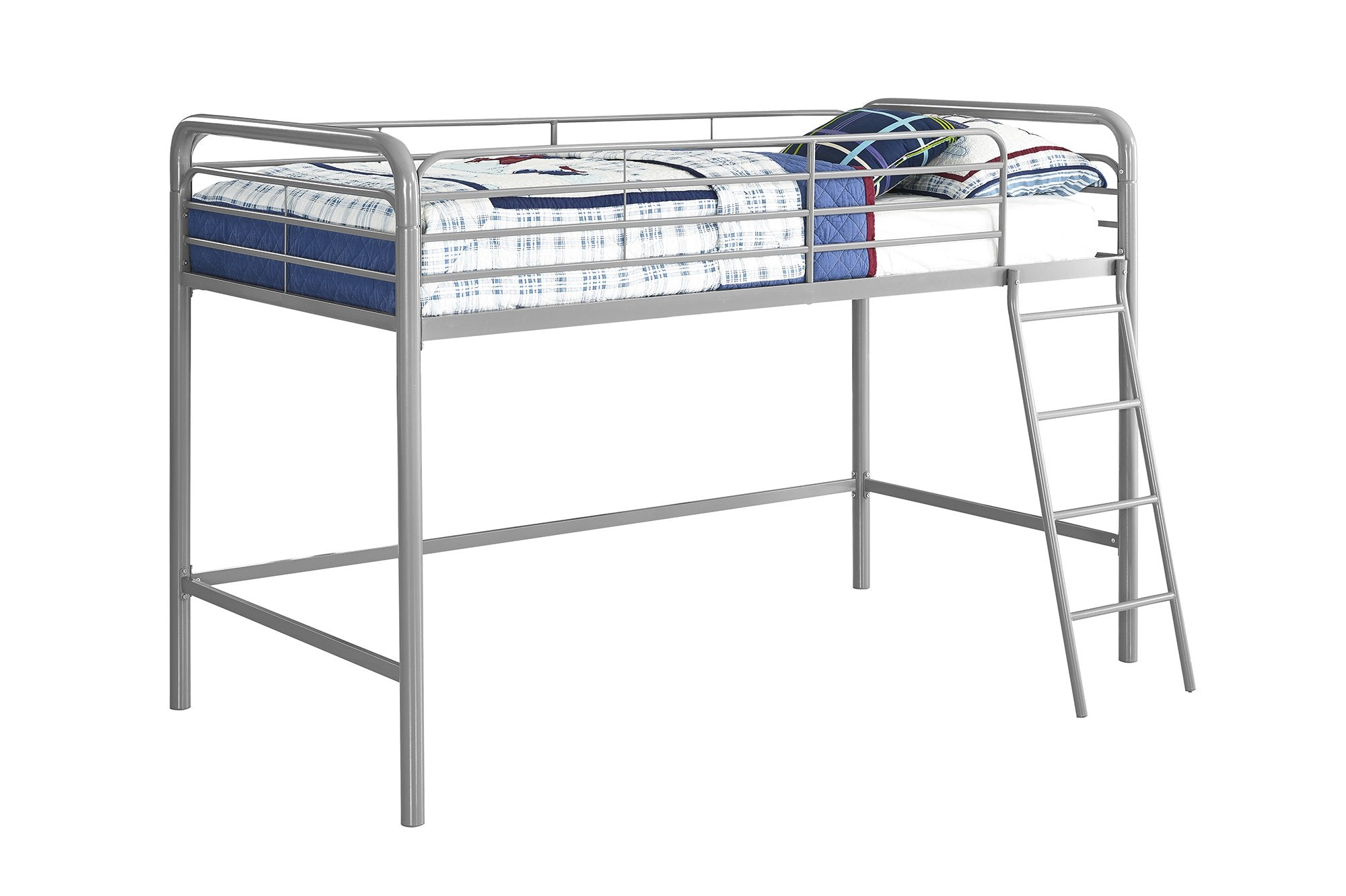DHP Furniture Midsleeper Bunk Bed | Silver Metal Single Bed Frame