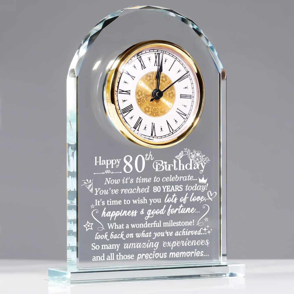 Jolof Store 80th Birthday Glass Keepsake Clock – Milestone Gift for Women