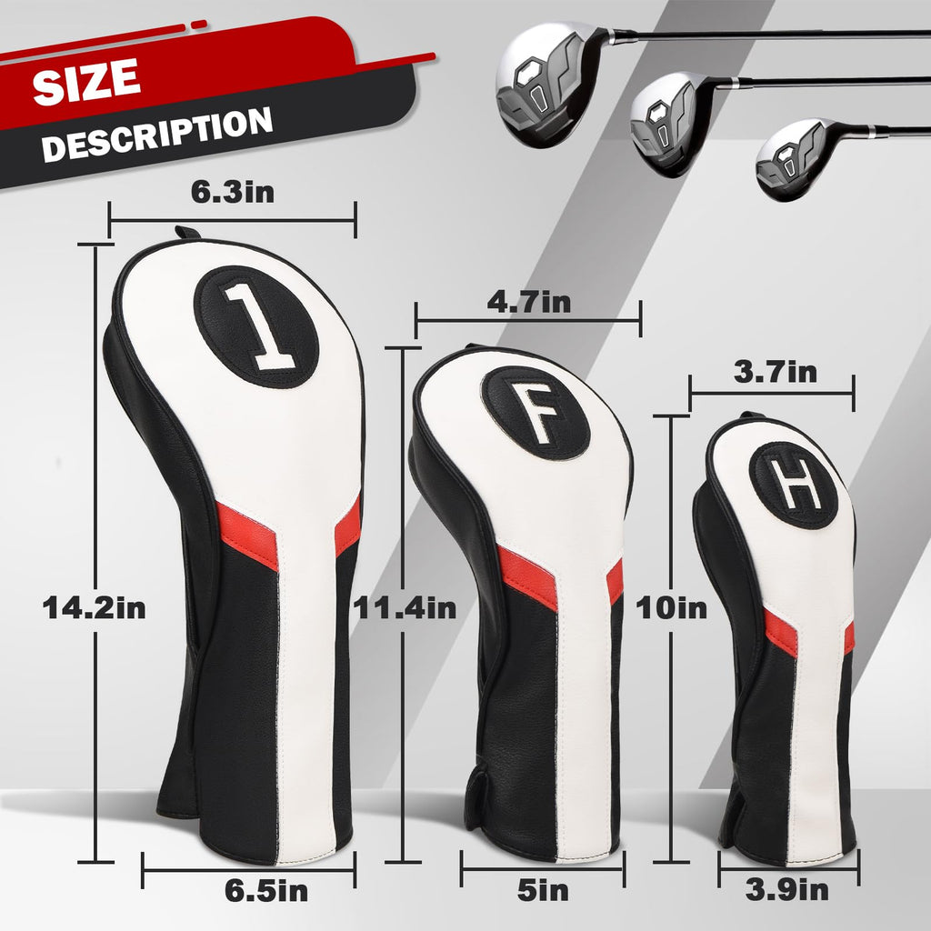 Jolof Store Golf Club Head Covers 3-Pack | PU Leather Driver Fairway Hybrid