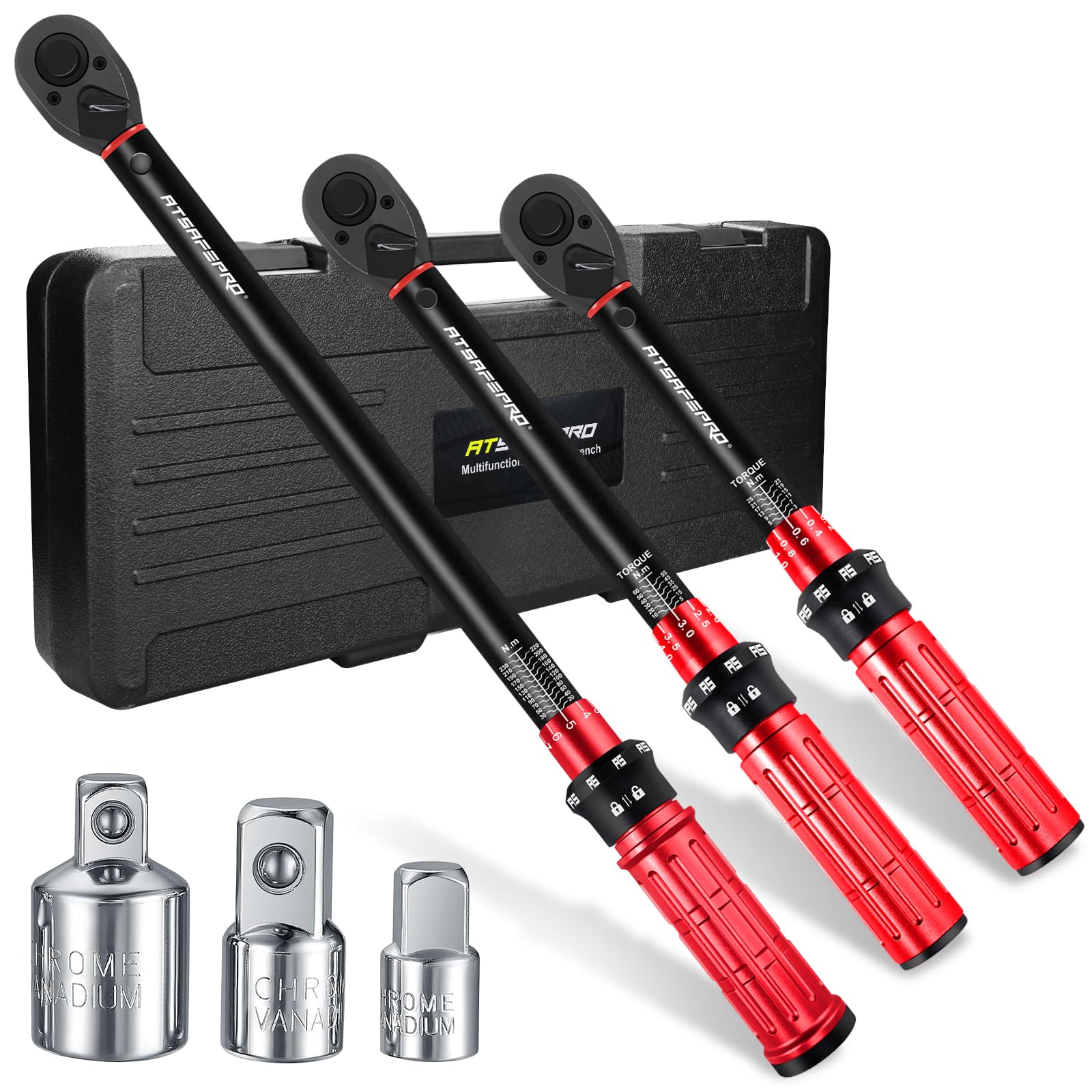 ATsafepro Torque Wrench Set | 1/4 3/8 1/2 Drive Click | 3-230NM 72-Tooth