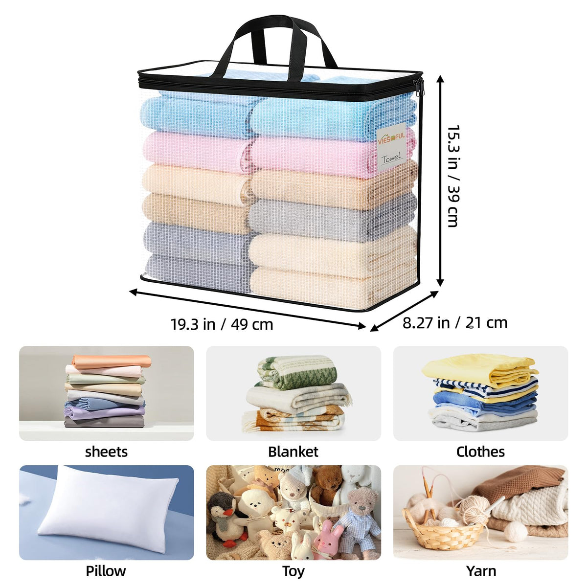 Vieshful 6 Pack Clear Storage Bags with Label, 40L Foldable PVC Mesh, Black - image 2