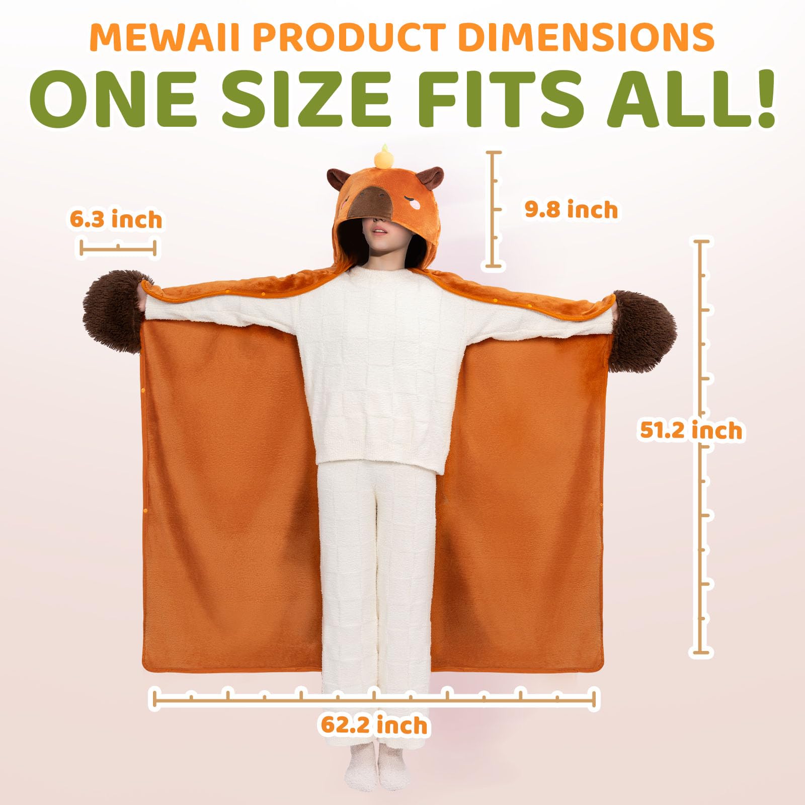 Mewaii Capybara Wearable Blanket Hoodie – Soft Plush Flannel Cloak