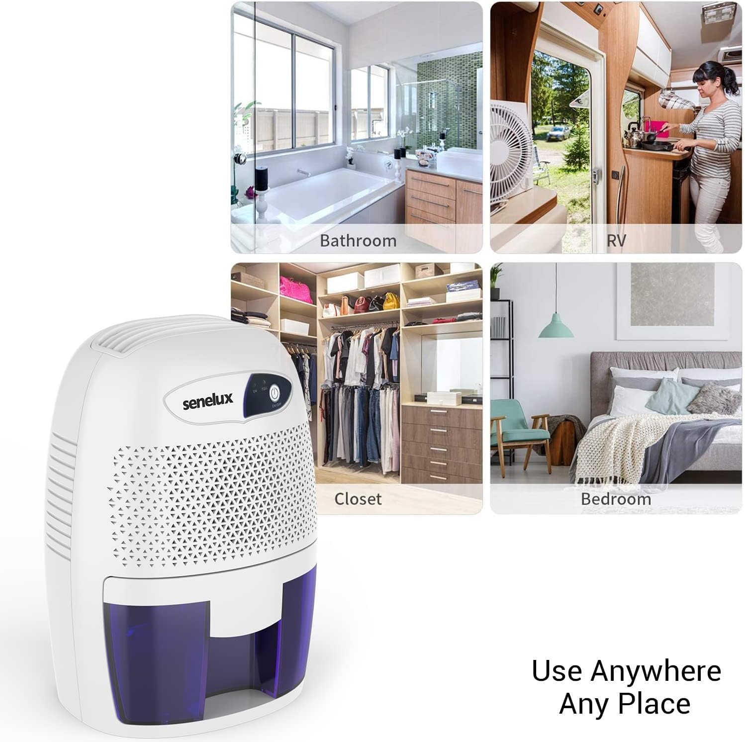 Senelux Mini Portable Air Dehumidifier – 500ml Quiet Moisture Absorber