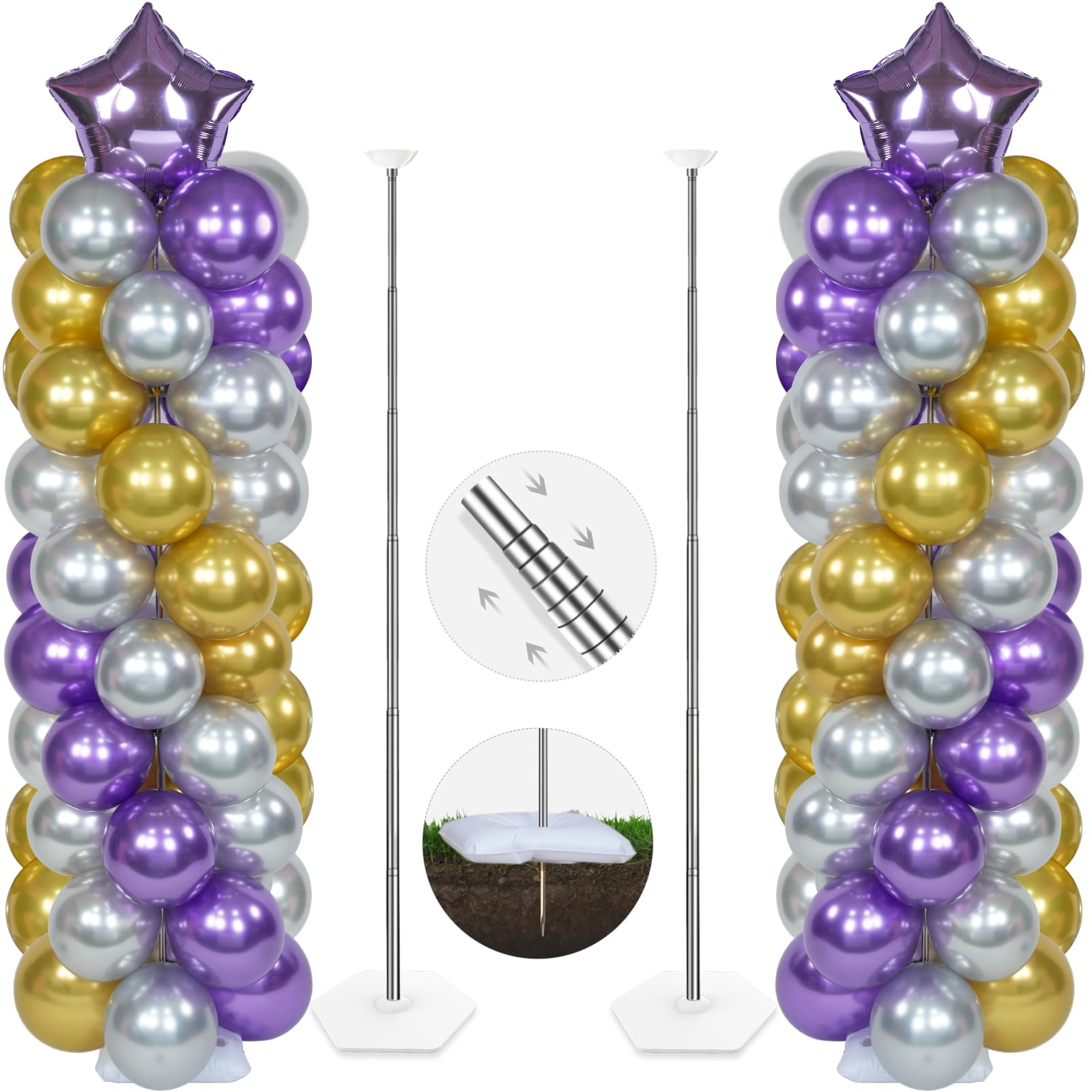 YALLOVE Adjustable Balloon Column Stand Kit | 2-Set Metal Tower Pillar