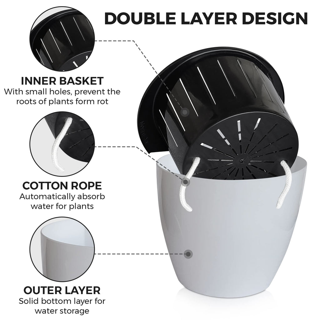 ShoppeWatch 7-Pack Self Watering Wall Planters - 7 Inch Indoor Outdoor Pots