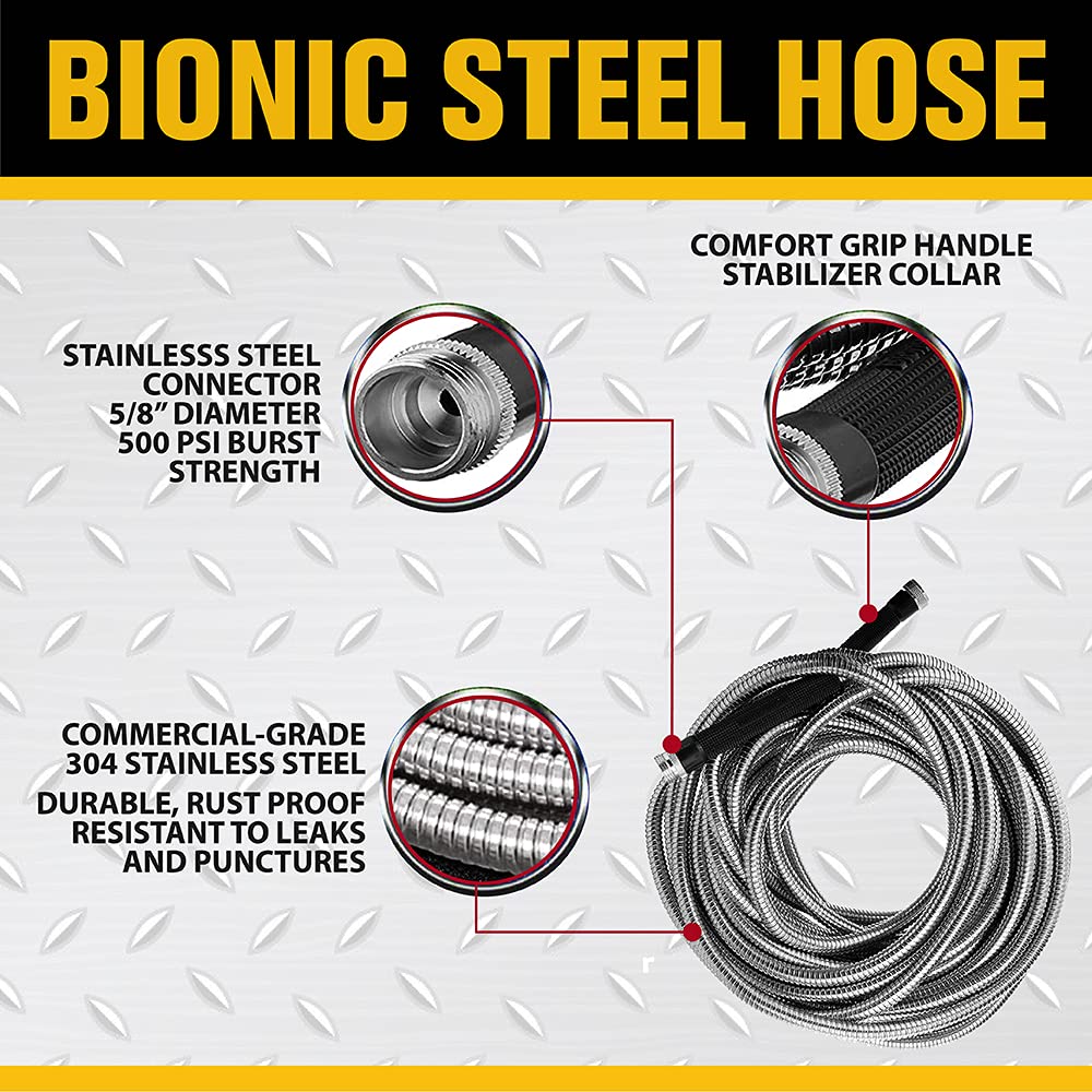 Bionic Steel 75ft Garden Hose | 304 Stainless Steel Metal Water Hose