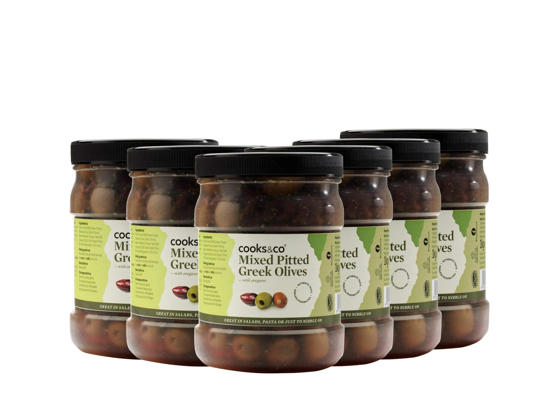 Cooks & Co Mixed Pitted Greek Olives with Oregano - 1kg (Pack of 6)
