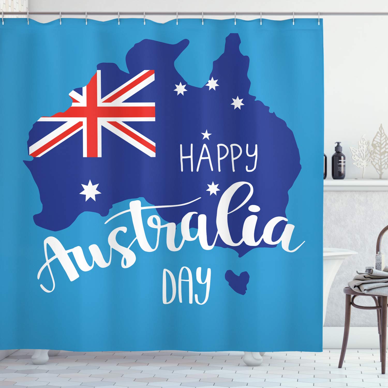 ABAKUHAUS Australian Party Fabric Shower Curtain – Waterproof Blue Decor
