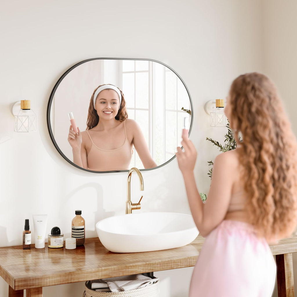 Dripex Oval Wall Mirror | 50x70cm Aluminum Frame Bathroom Mirror – Black