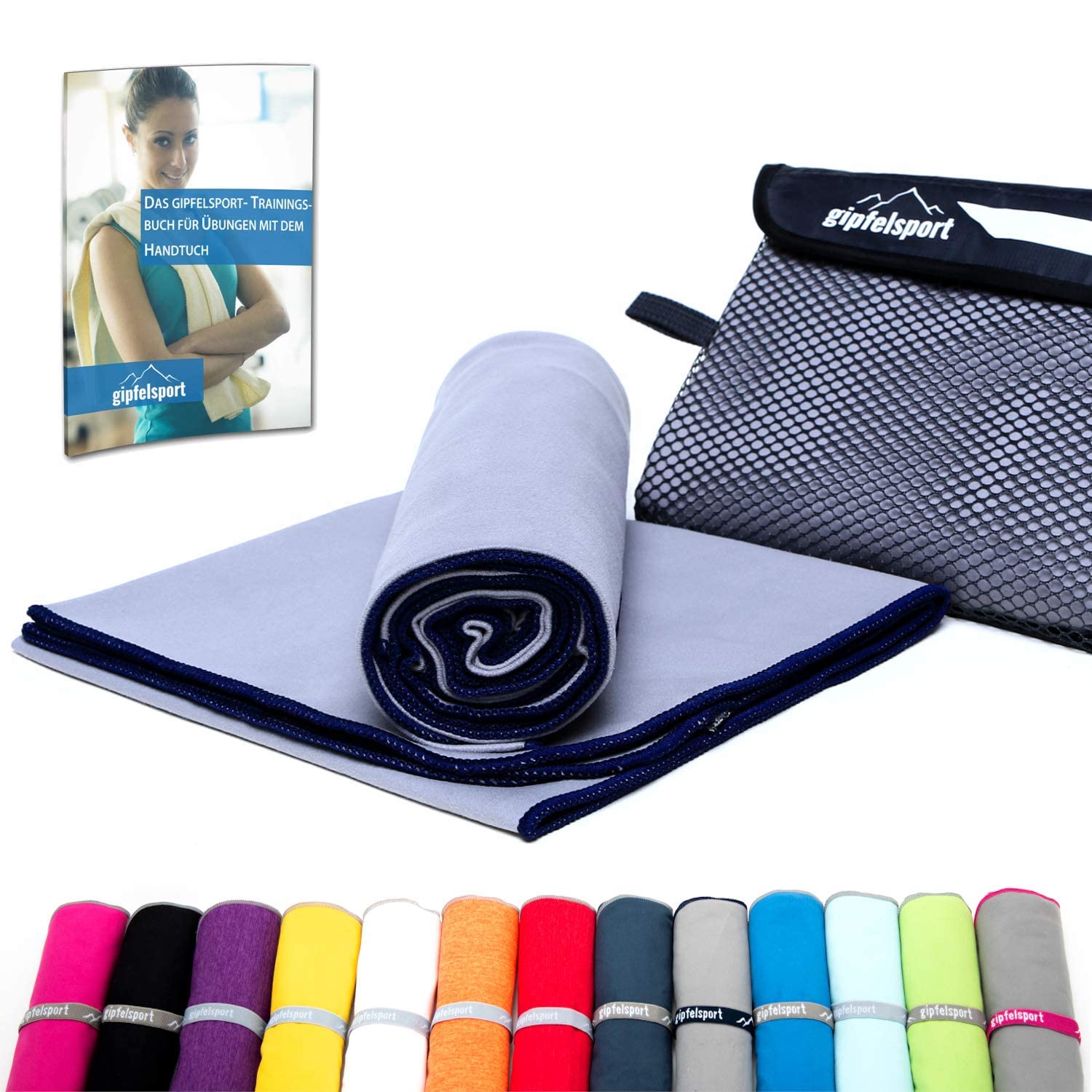 gipfelsport Microfibre Towel – Quick-Dry Travel & Gym Towel, Grey, 80x40cm