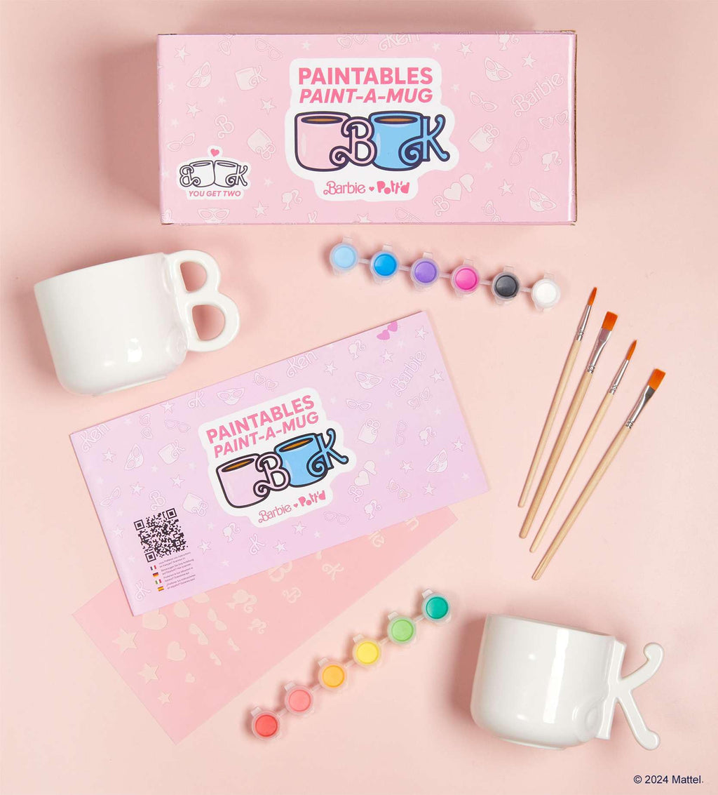Barbie x Pottd Paint-a-Mug DIY Pottery Kit | 2 Mugs & 12 Paints