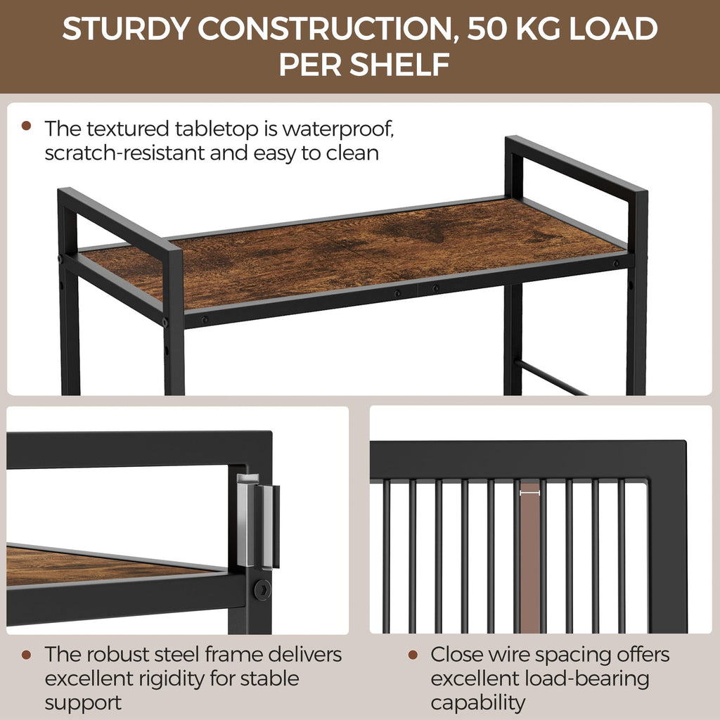 3-Tier kitchen trolley,Brown Wood Top,80W×30Dcm,4 Hooks, Adjustable Shelves - image 2