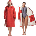 Hiturbo Waterproof Changing Robe – Fleece Lined Surf Poncho Coat in Red