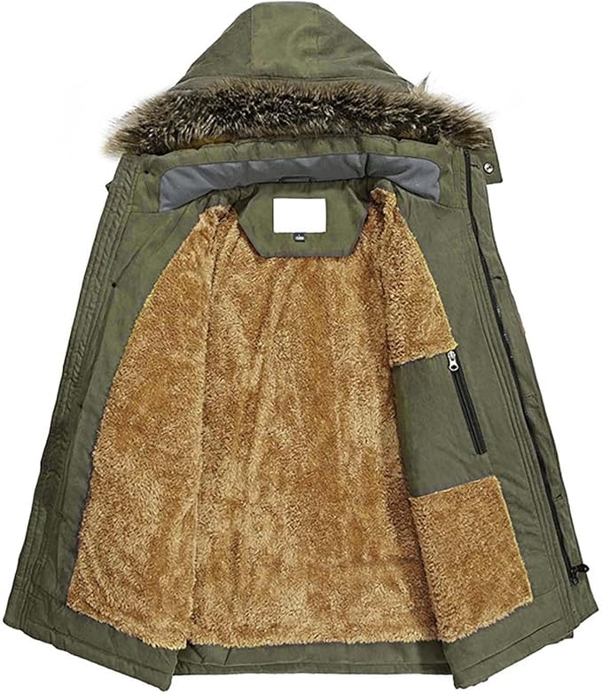 Massive Discounts Men's Winter Parka Jacket – Warm Fleece Fur Hood Coat