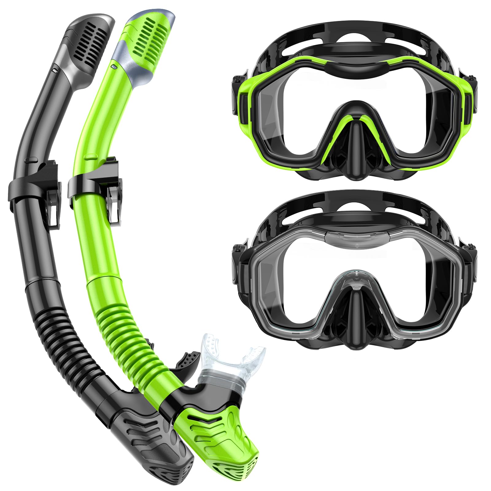 Lealinga 2-Pack Snorkel Set | Anti-Fog Panoramic Mask & Dry Top Snorkel