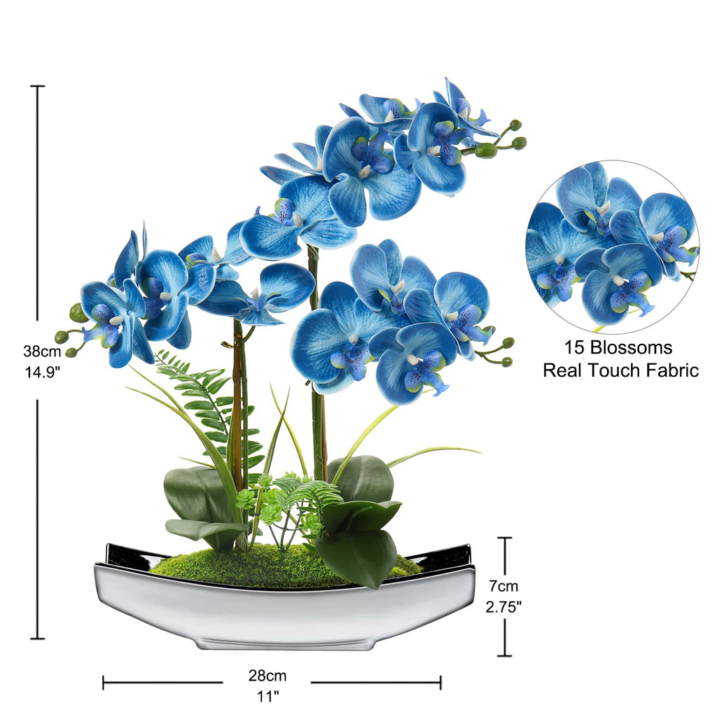 Briful 15" Artificial Phalaenopsis Orchid Bonsai in Silver Pot – Silk Flowers