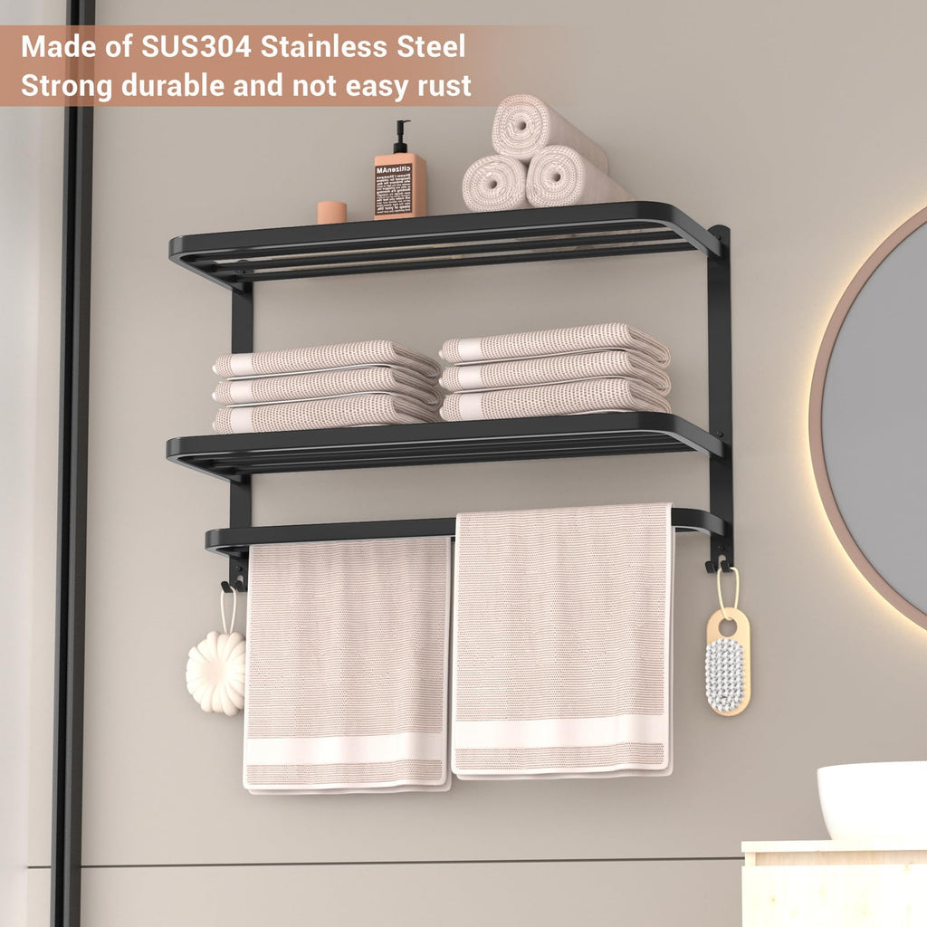 3-Tier Matte Black Towel Rack – SUS304 Stainless Steel Shelf