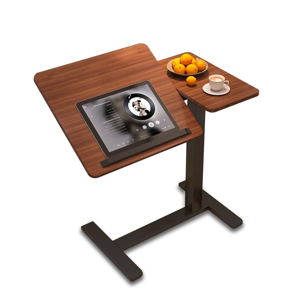 YunMeoCool C Shaped Side Table Adjustable Height with Hidden Wheels, Dual Pneumatic Lift & Tilt Top, 60x40cm Mobile Overbed Table That Slide Under - image 1