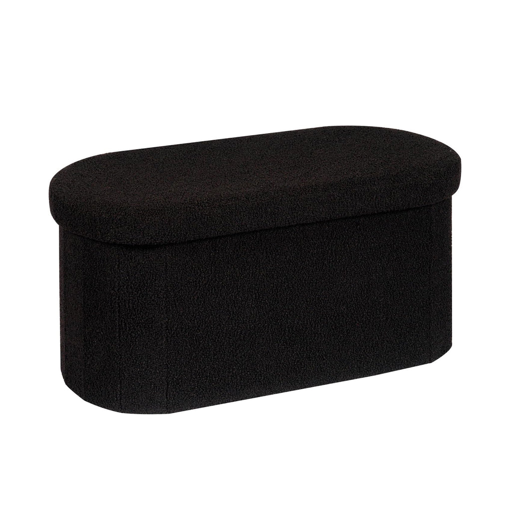Bonlife Folding Boucle Storage Ottoman Bench | Oval Footstool - Black