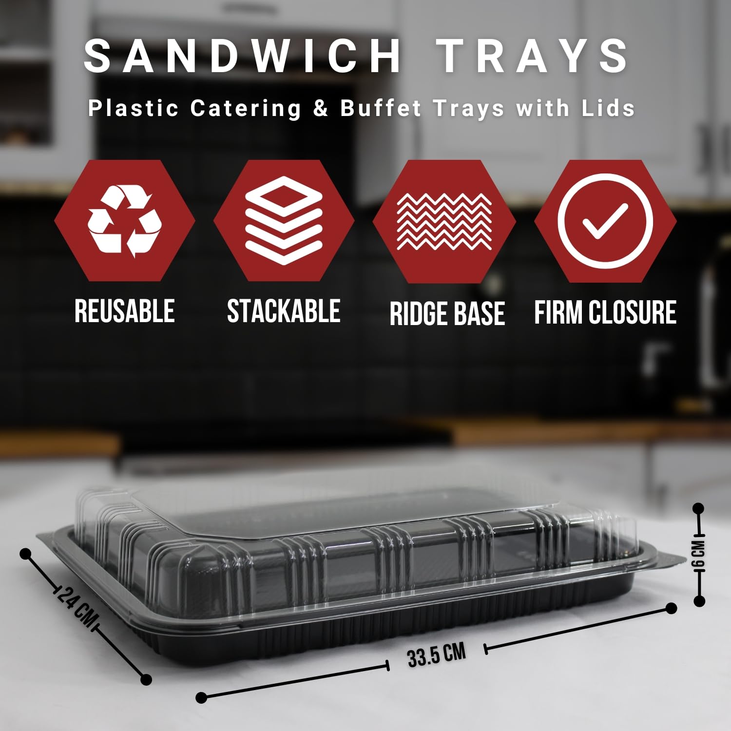 Zumart 25 Pack Sandwich Platter Trays with Lids – Reusable Catering Trays
