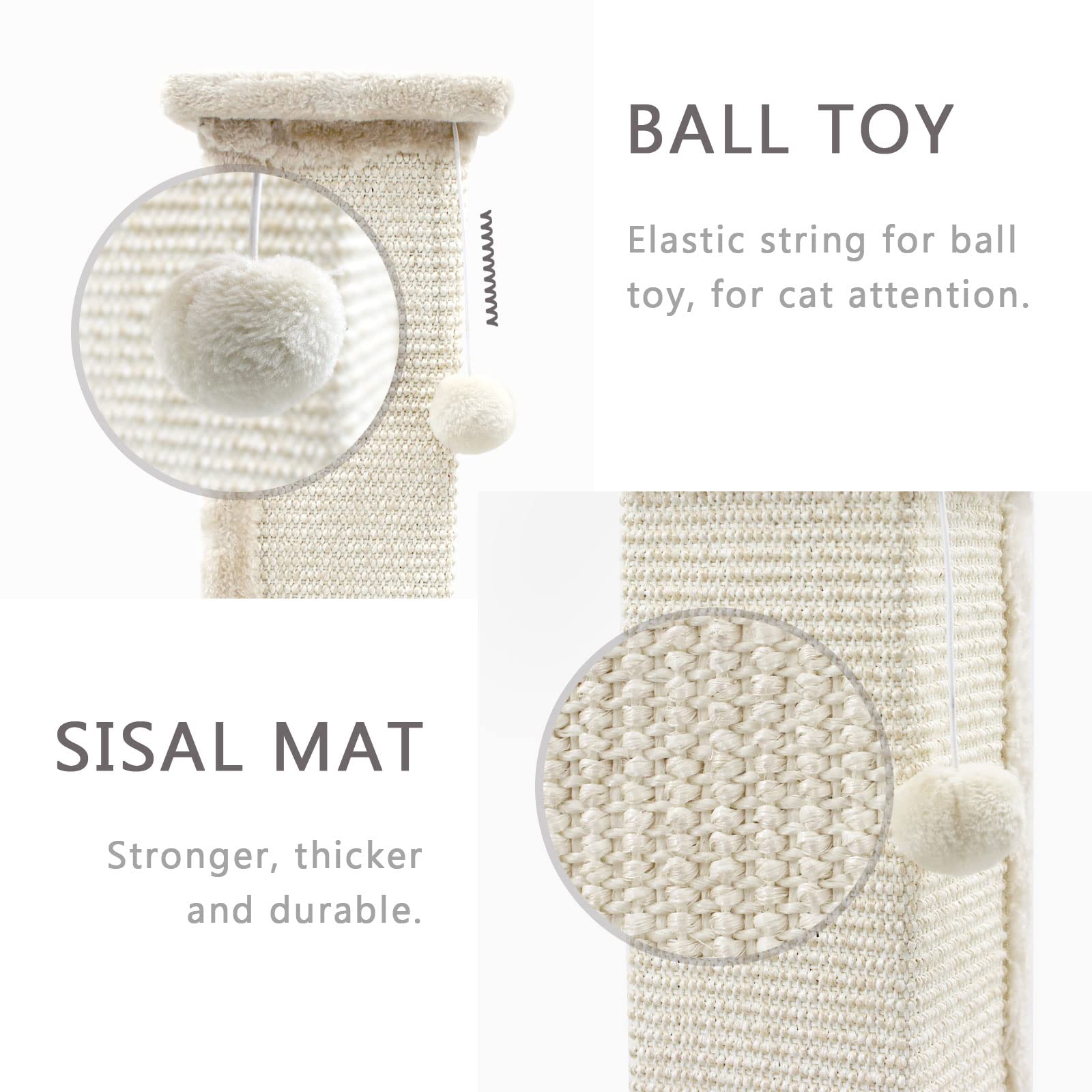 SONGWAY 32 Inch Tall Cat Scratching Post - Natural Sisal & Plush, Beige