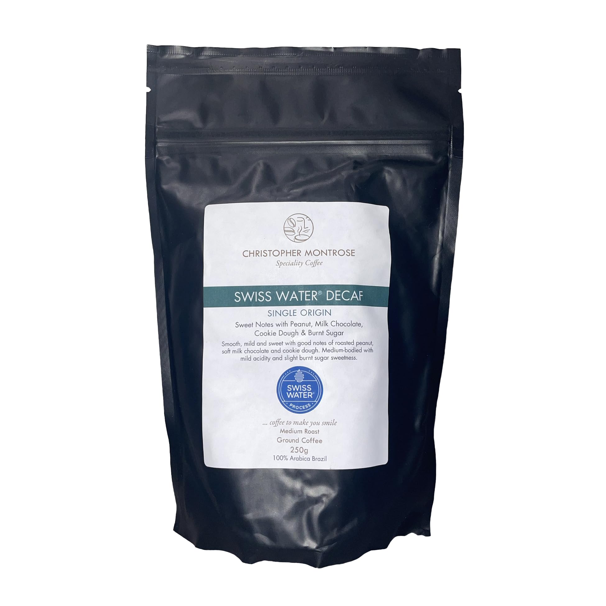 Christopher Montrose Swiss Water Decaf Ground Coffee - Medium Roast 250g