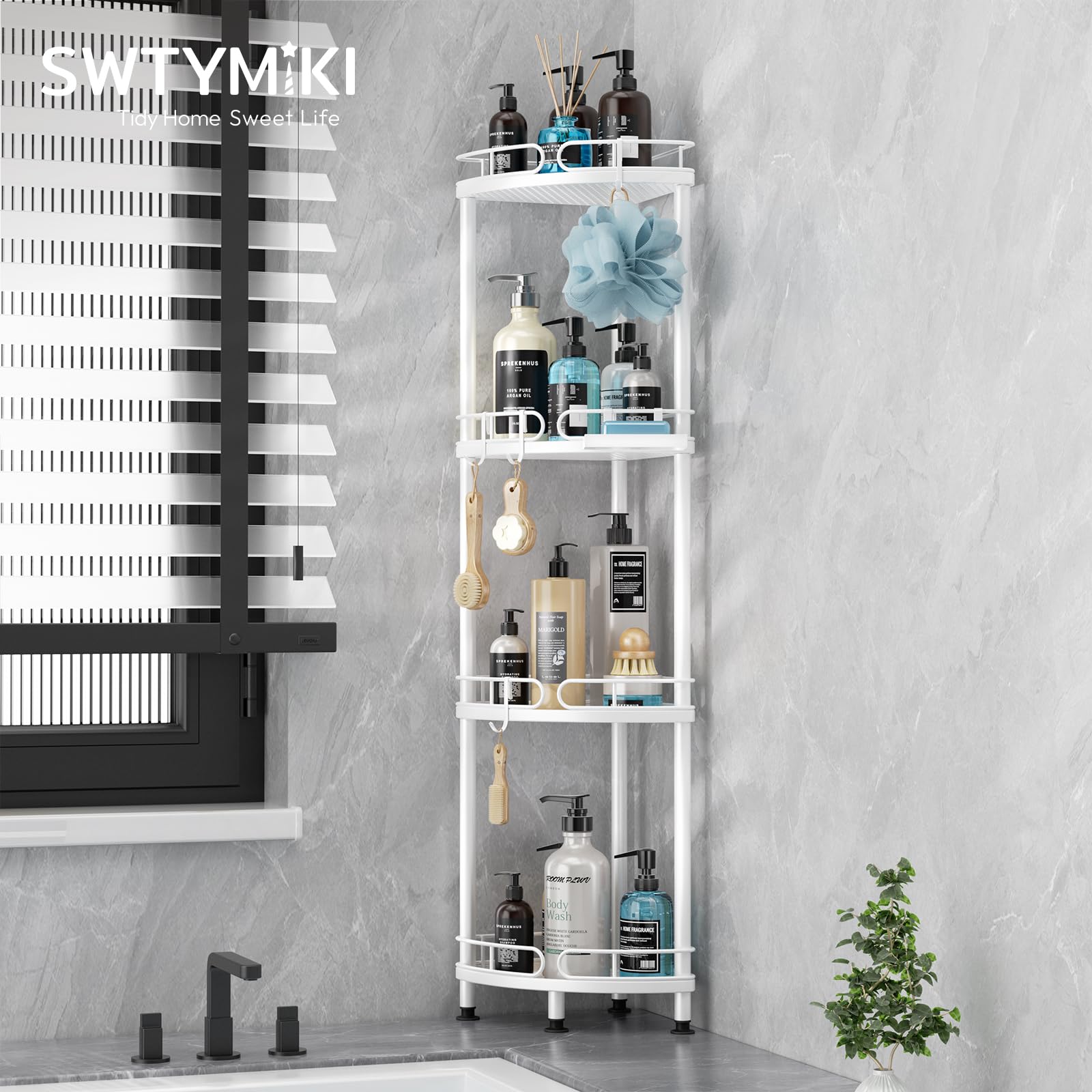 SWTYMIKI Corner Shower Caddy – 4 Tier Stainless Steel Standing Organizer