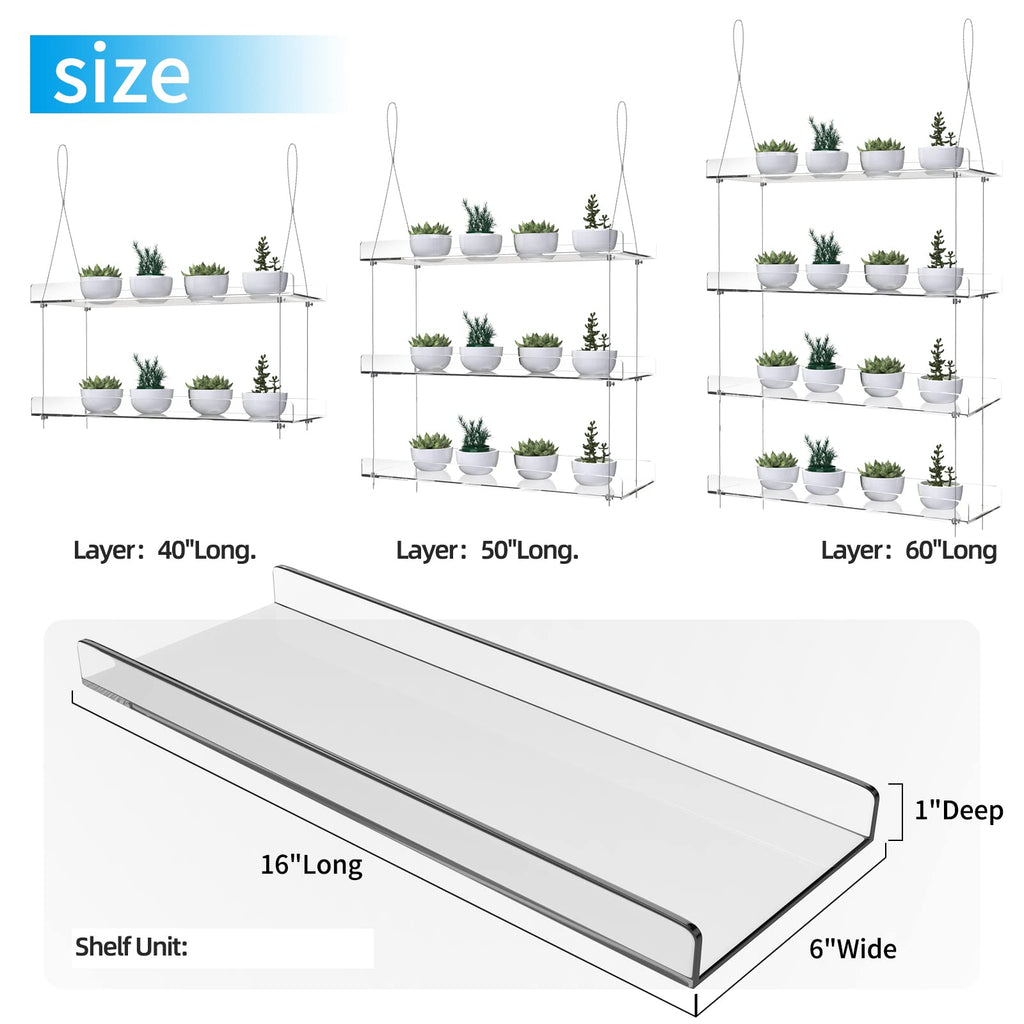 ZerzSemp 4-Tier Hanging Acrylic Window Plant Shelves | Clear Adjustable Stand