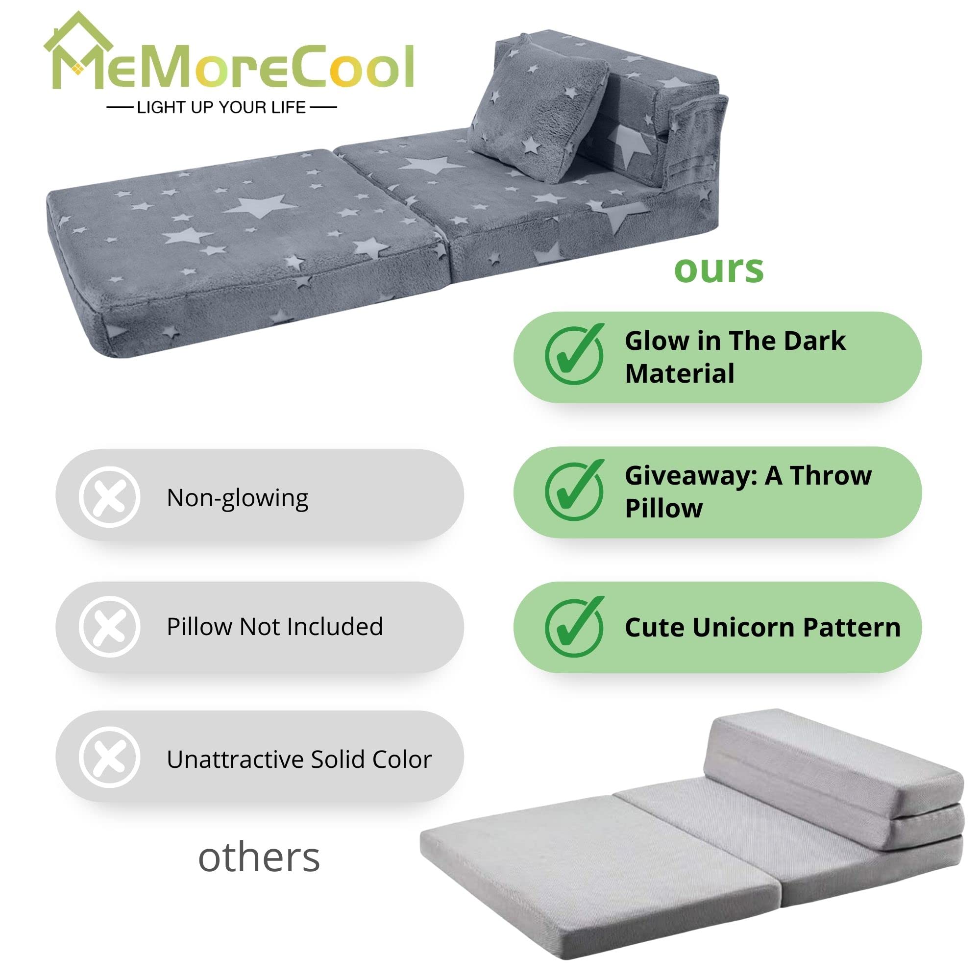 MeMoreCool Glow in The Dark Kids Sofa Bed | Modular Toddler Floor Mattress