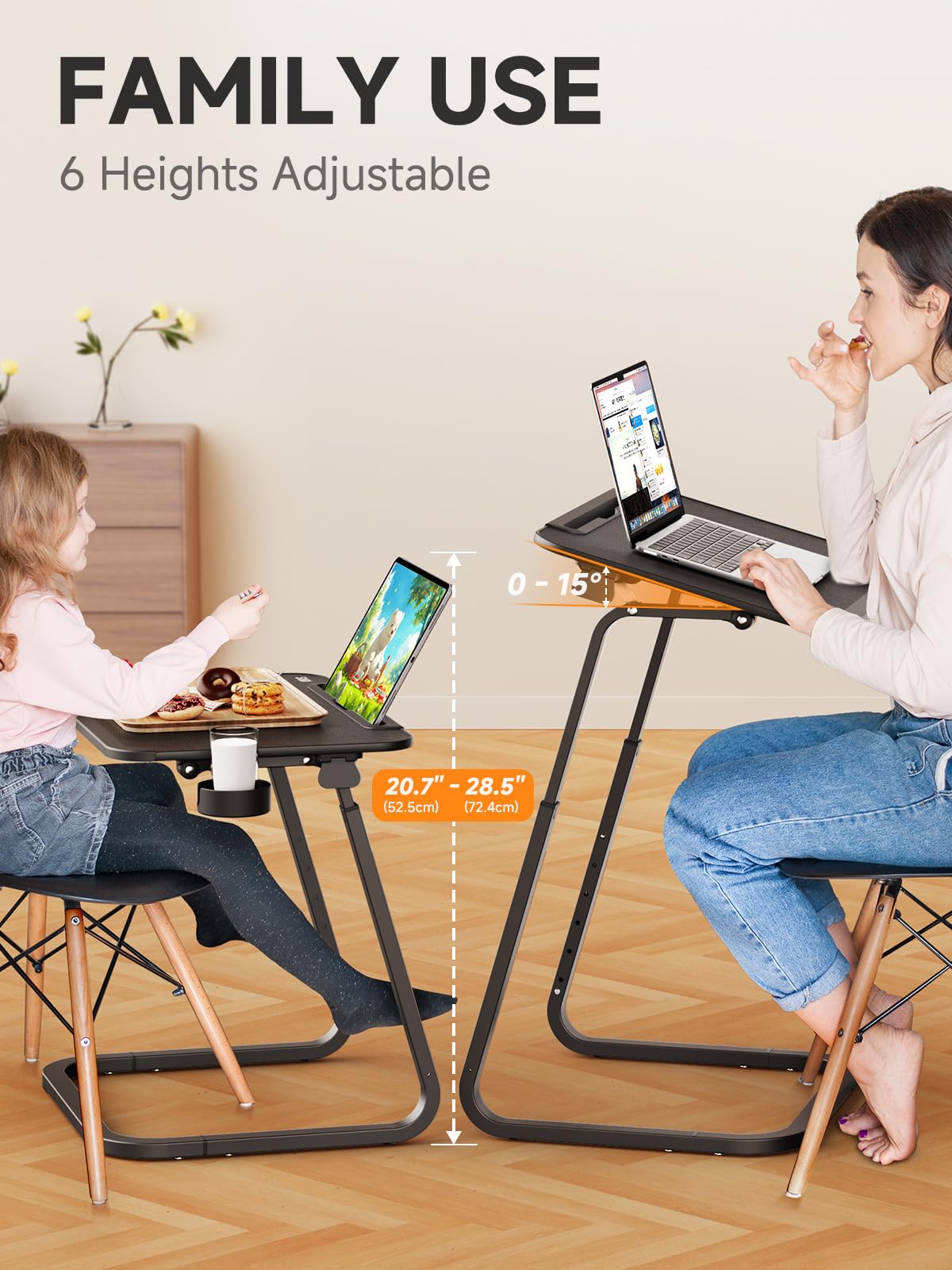 SAIJI Overbed Table – Adjustable Laptop Desk for Sofa with Tablet Slot