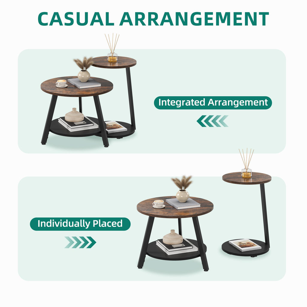 YITAHOME Round Coffee Tables, Set of 2 Nesting Tables with Storage Space and Unified Style Design, Small Coffee Tables for Living Room - image 3